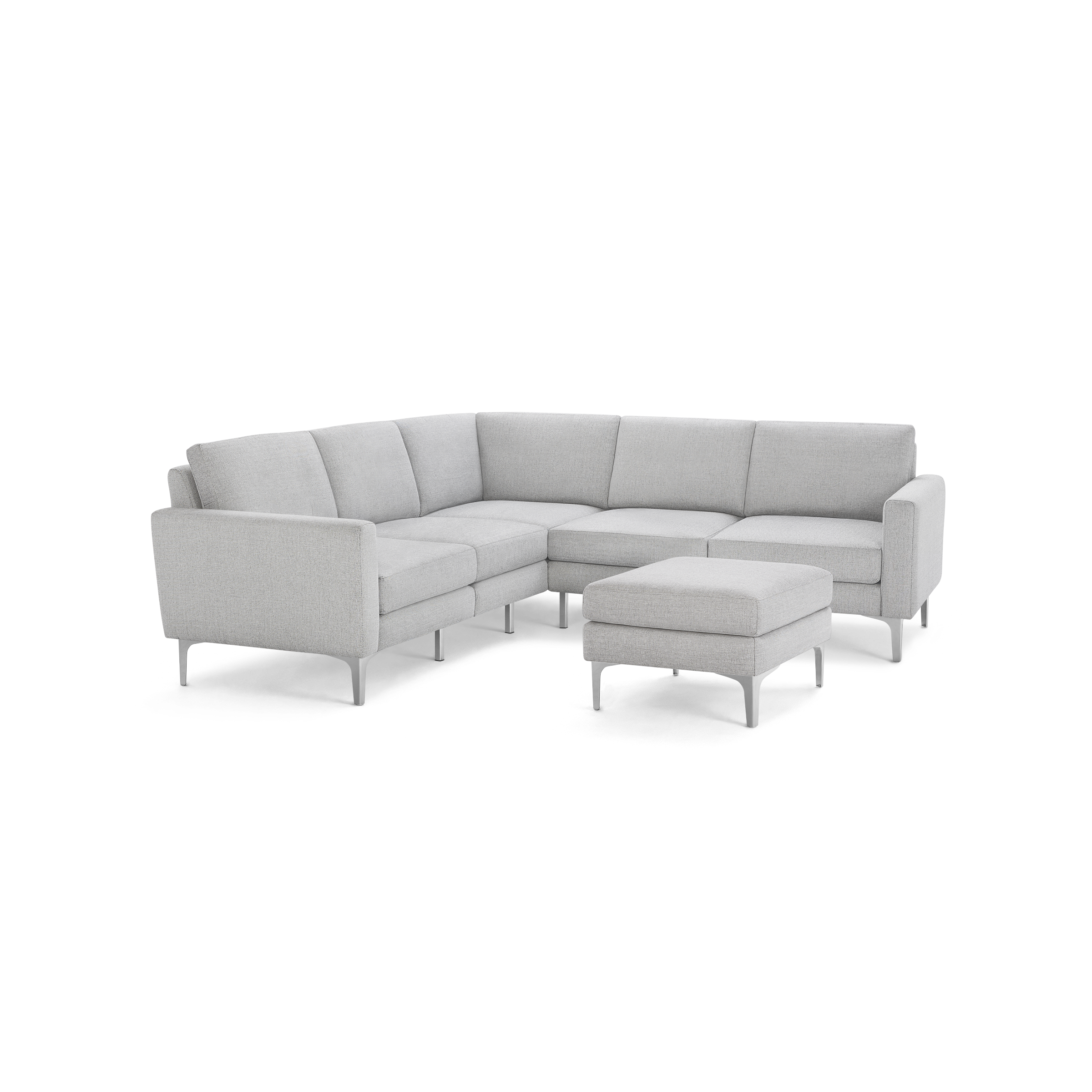 Nomad 5-Seat Corner Sectional with Ottoman - Crushed Gravel - Performance Basketweave / Chrome - Metal / Block