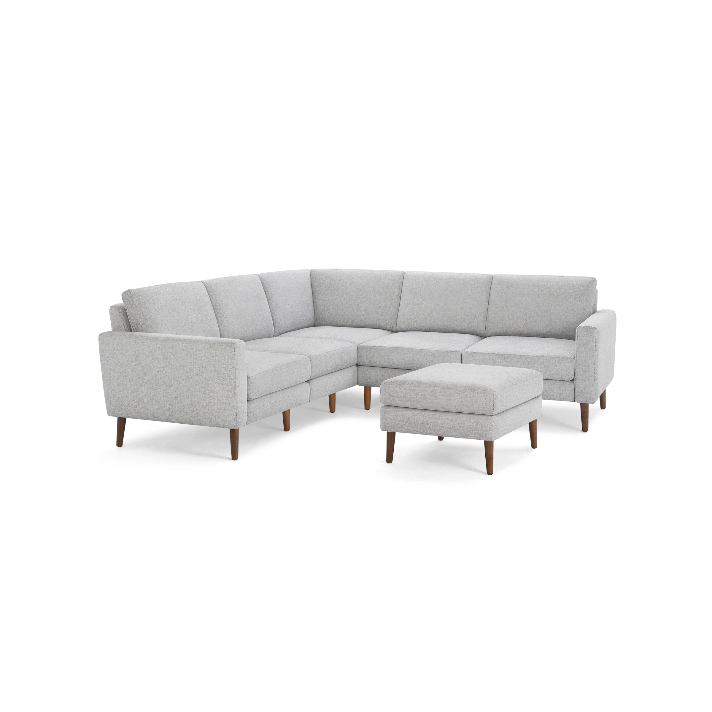 Nomad 5-Seat Corner Sectional with Ottoman - Crushed Gravel - Performance Basketweave / Walnut - Wood / Block