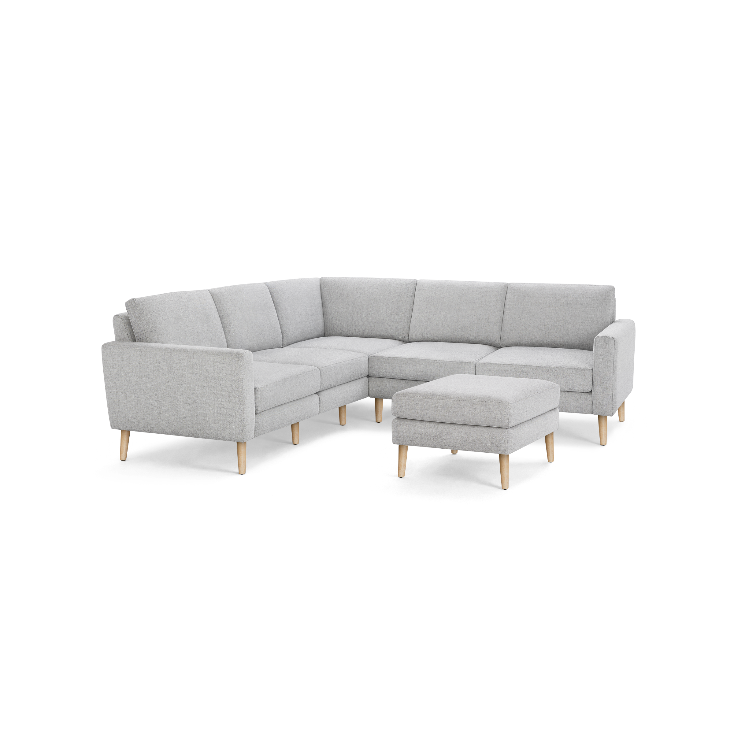 Nomad 5-Seat Corner Sectional with Ottoman - Crushed Gravel - Performance Basketweave / Oak - Wood / Block