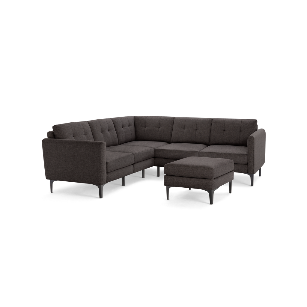 Nomad 5-Seat Corner Sectional with Ottoman - Charcoal - Performance Basketweave / Black - Metal / Arch