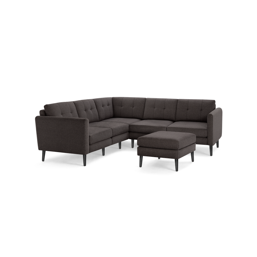 Nomad 5-Seat Corner Sectional with Ottoman - Charcoal - Performance Basketweave / Ebony - Wood / Arch