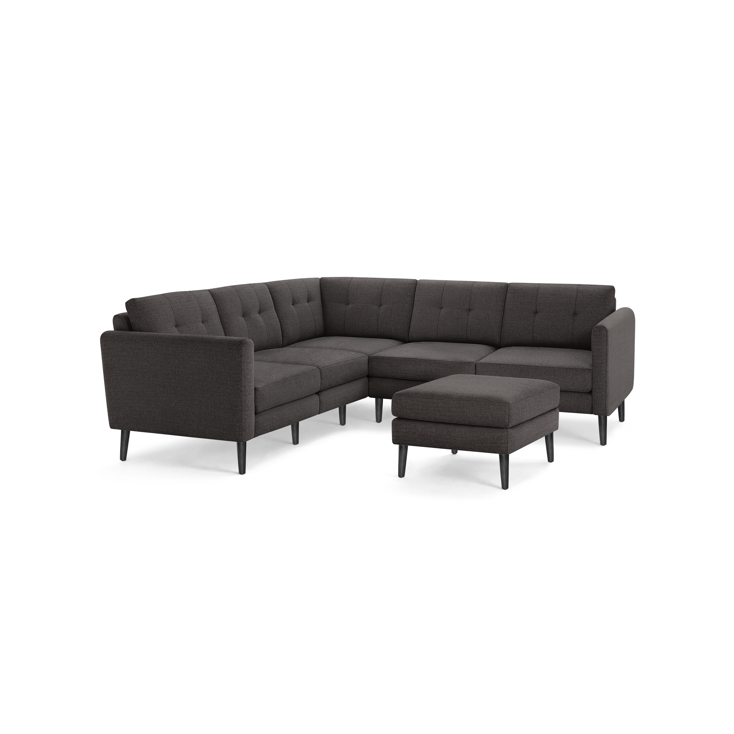 Nomad 5-Seat Corner Sectional with Ottoman - Charcoal - Performance Basketweave / Ebony - Wood / Arch