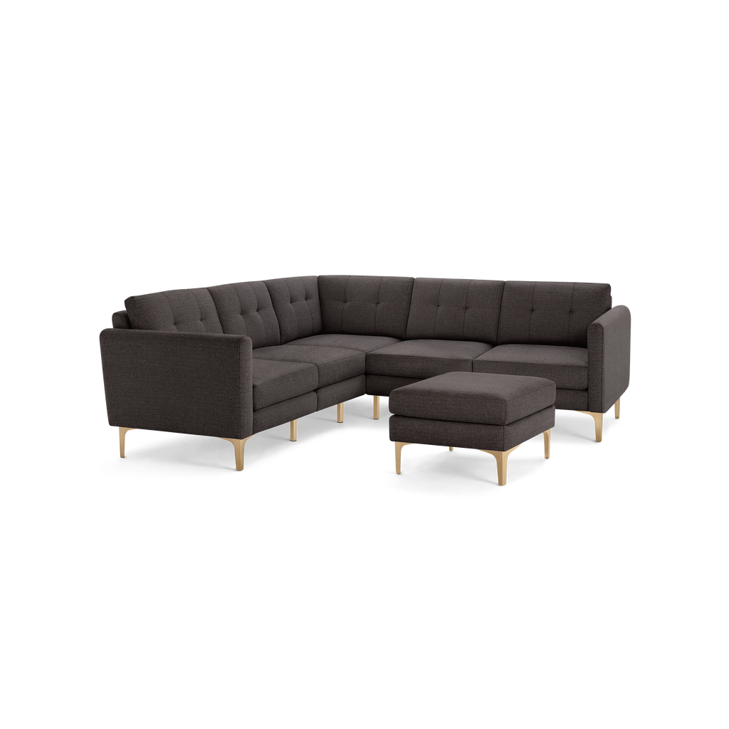 Nomad 5-Seat Corner Sectional with Ottoman - Charcoal - Performance Basketweave / Brass - Metal / Arch
