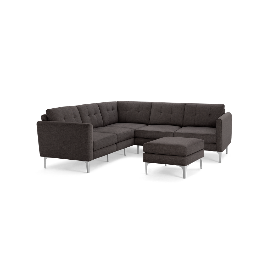 Nomad 5-Seat Corner Sectional with Ottoman - Charcoal - Performance Basketweave / Chrome - Metal / Arch