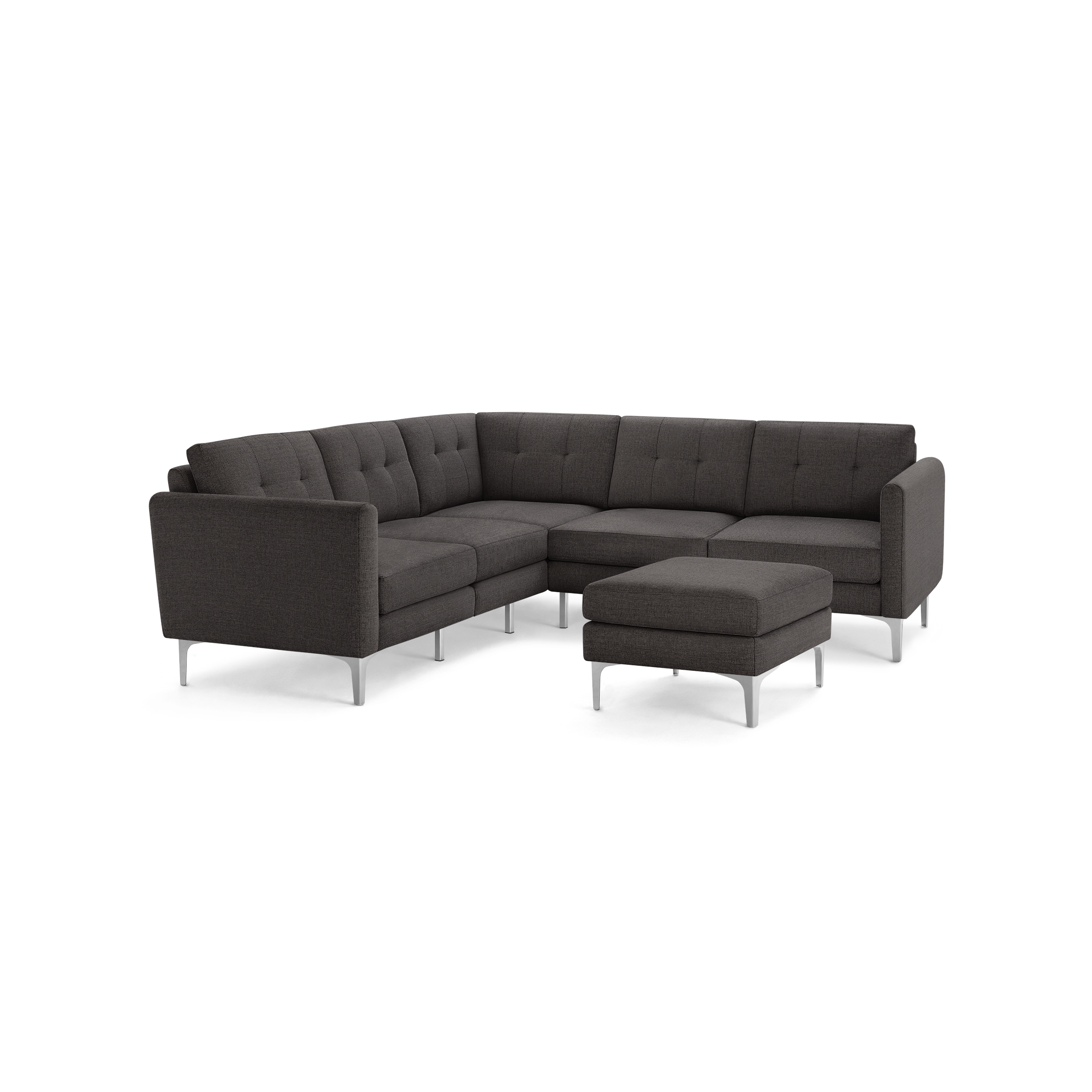 Nomad 5-Seat Corner Sectional with Ottoman - Charcoal - Performance Basketweave / Chrome - Metal / Arch