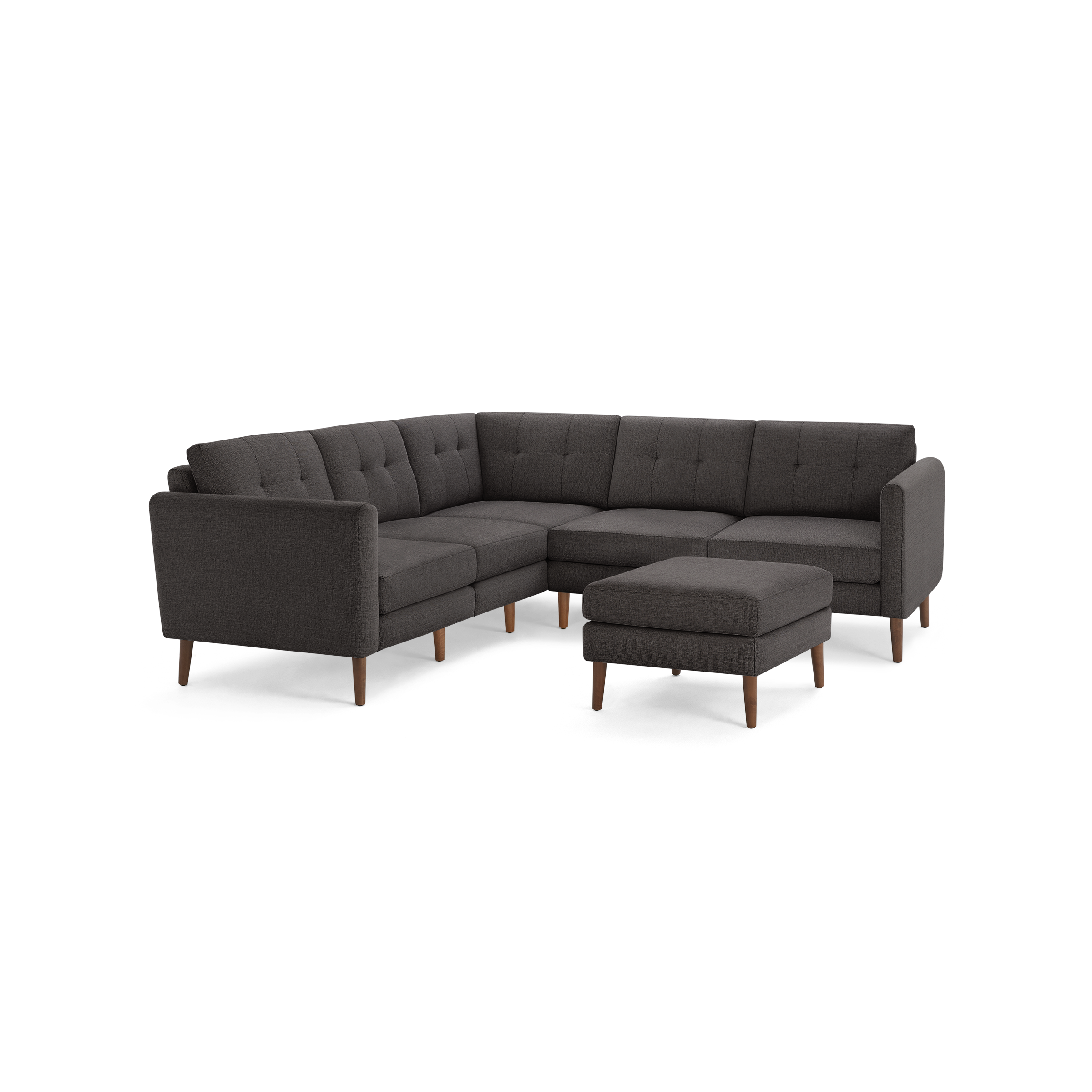 Nomad 5-Seat Corner Sectional with Ottoman - Charcoal - Performance Basketweave / Walnut - Wood / Arch