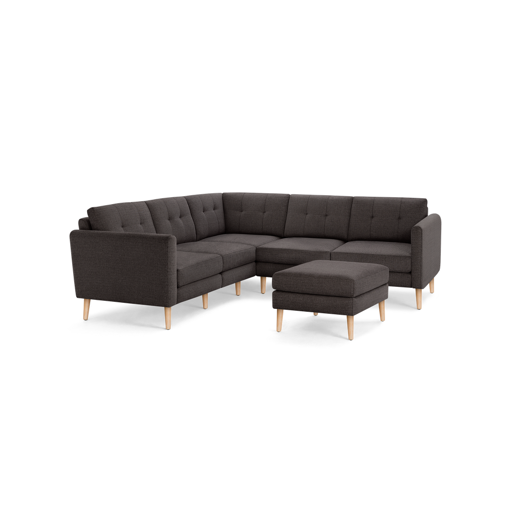 Nomad 5-Seat Corner Sectional with Ottoman - Charcoal - Performance Basketweave / Oak - Wood / Arch