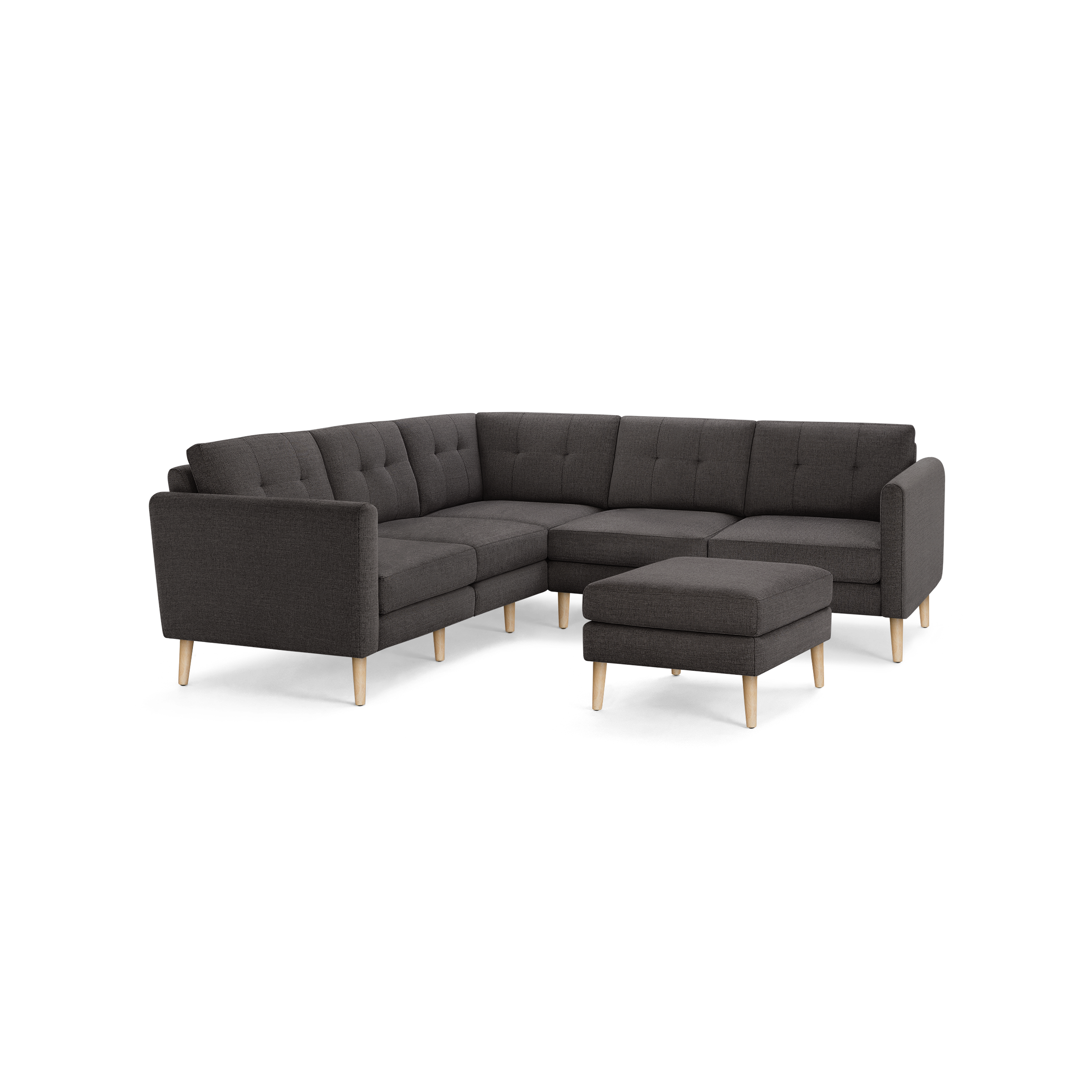 Nomad 5-Seat Corner Sectional with Ottoman - Charcoal - Performance Basketweave / Oak - Wood / Arch