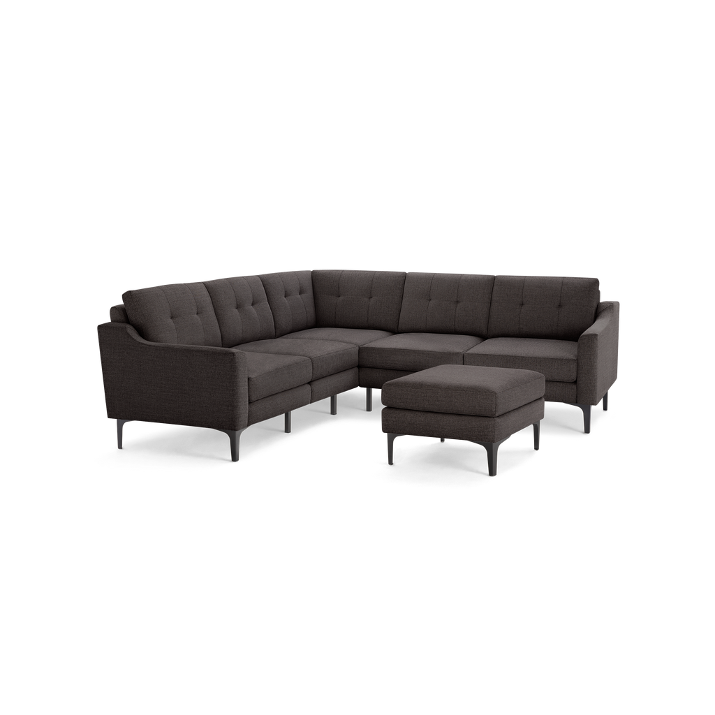 Nomad 5-Seat Corner Sectional with Ottoman - Charcoal - Performance Basketweave / Black - Metal / Slope