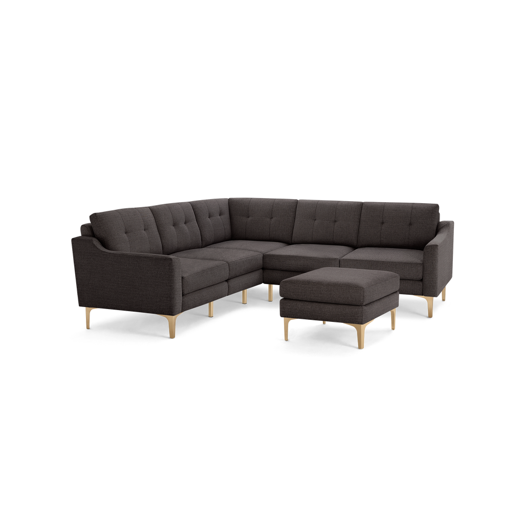 Nomad 5-Seat Corner Sectional with Ottoman - Charcoal - Performance Basketweave / Brass - Metal / Slope