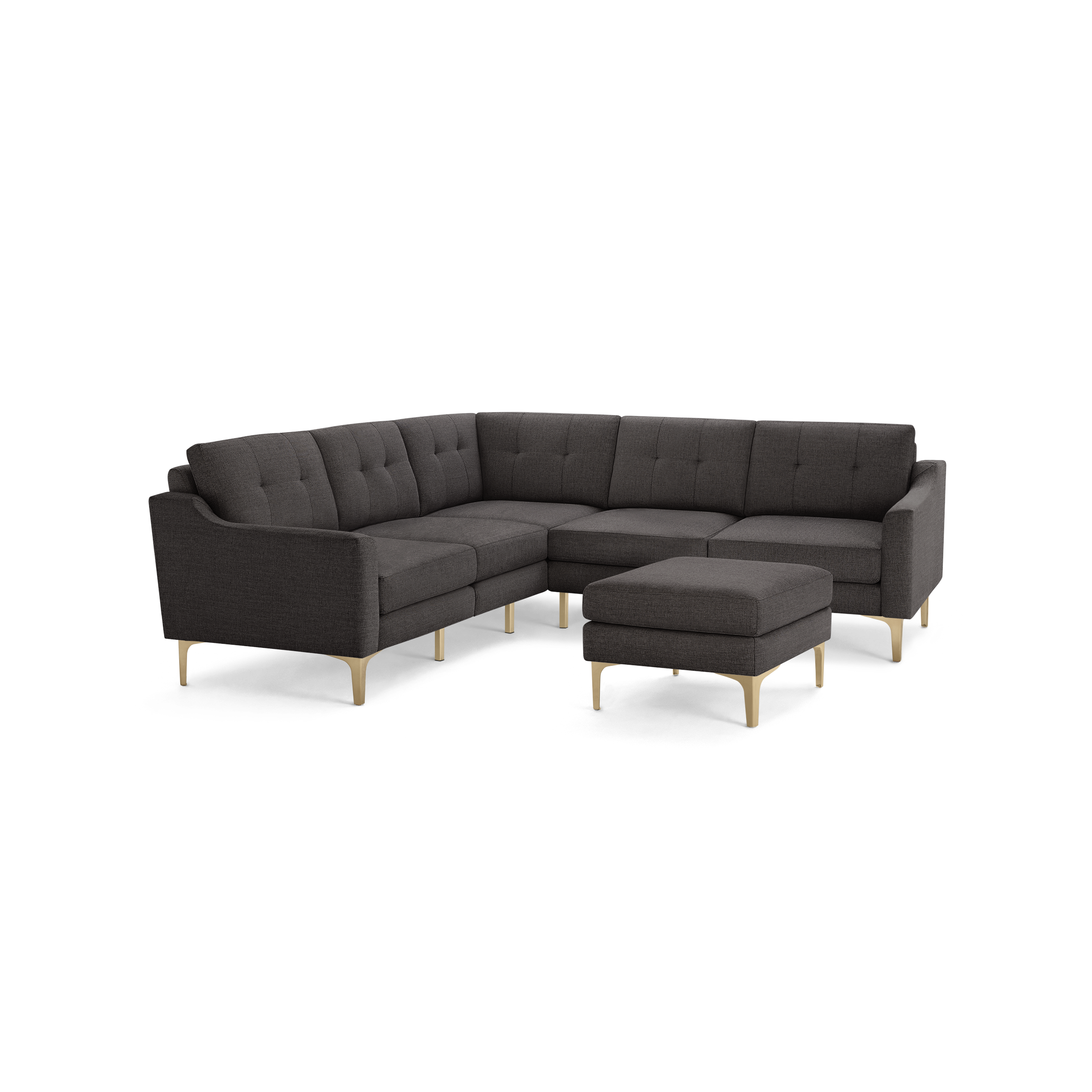 Nomad 5-Seat Corner Sectional with Ottoman - Charcoal - Performance Basketweave / Brass - Metal / Slope