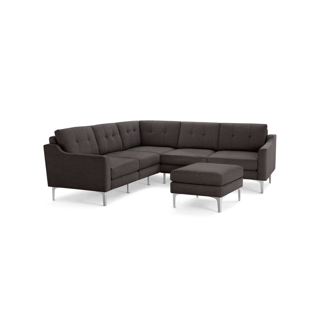 Nomad 5-Seat Corner Sectional with Ottoman - Charcoal - Performance Basketweave / Chrome - Metal / Slope
