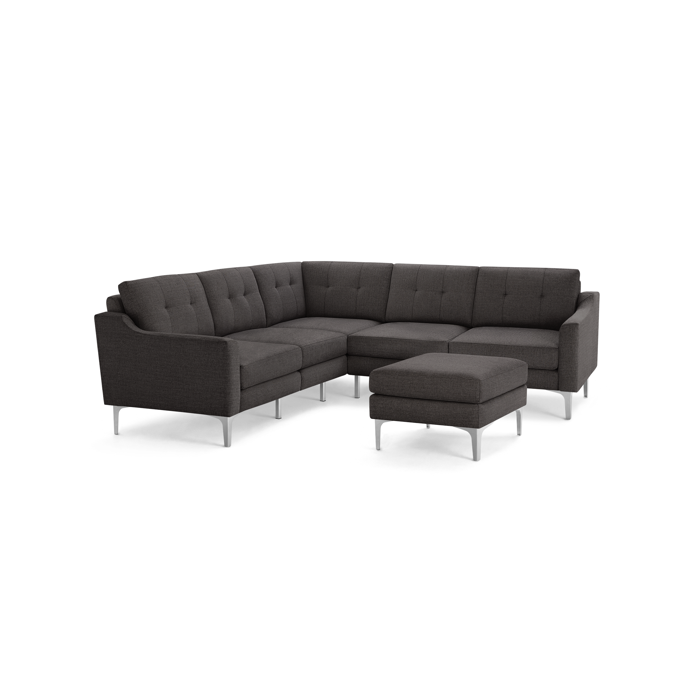 Nomad 5-Seat Corner Sectional with Ottoman - Charcoal - Performance Basketweave / Chrome - Metal / Slope