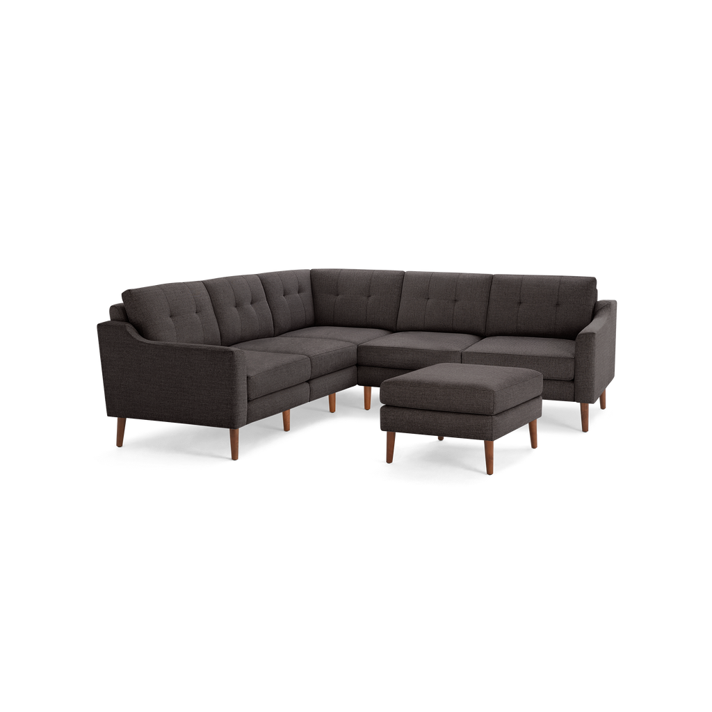 Nomad 5-Seat Corner Sectional with Ottoman - Charcoal - Performance Basketweave / Walnut - Wood / Slope