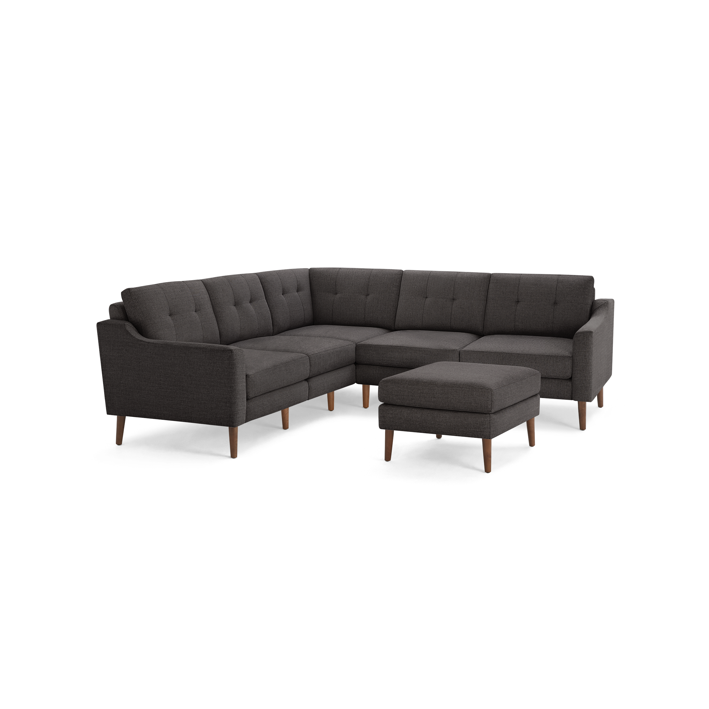 Nomad 5-Seat Corner Sectional with Ottoman - Charcoal - Performance Basketweave / Walnut - Wood / Slope