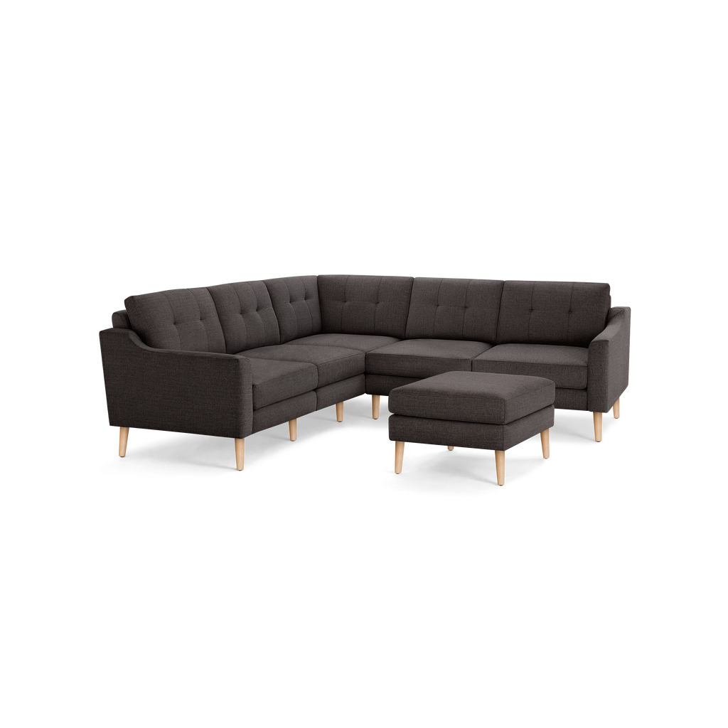 Nomad 5-Seat Corner Sectional with Ottoman - Charcoal - Performance Basketweave / Oak - Wood / Slope