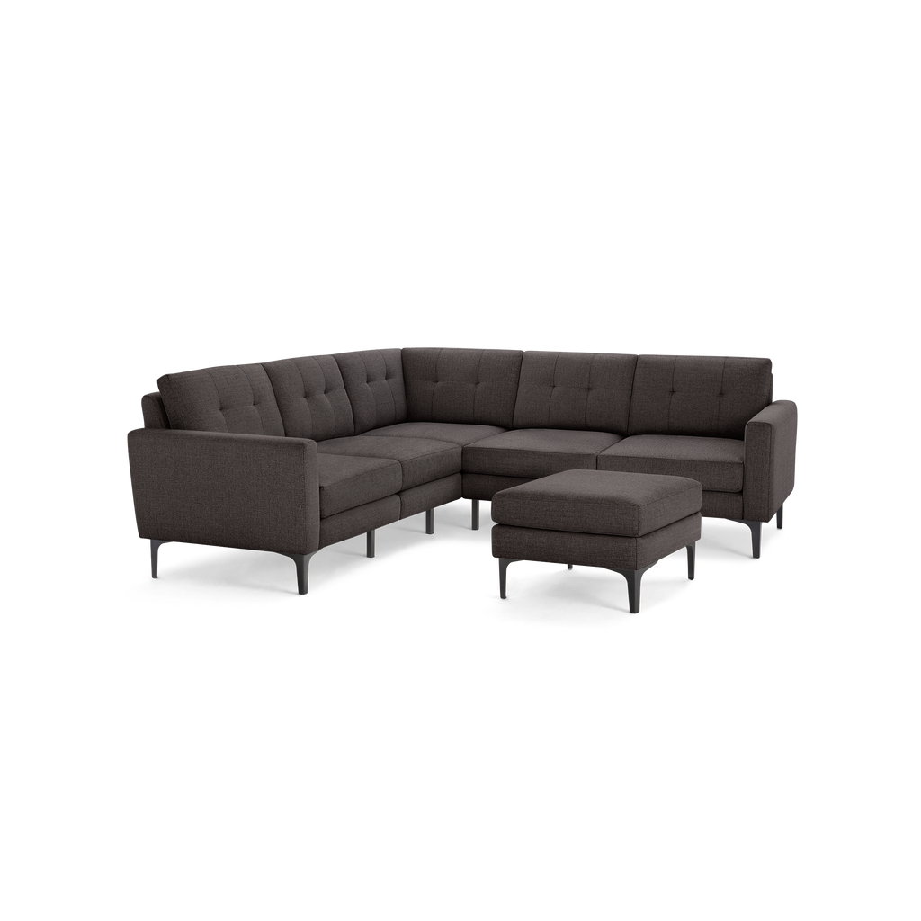Nomad 5-Seat Corner Sectional with Ottoman - Charcoal - Performance Basketweave / Black - Metal / Block