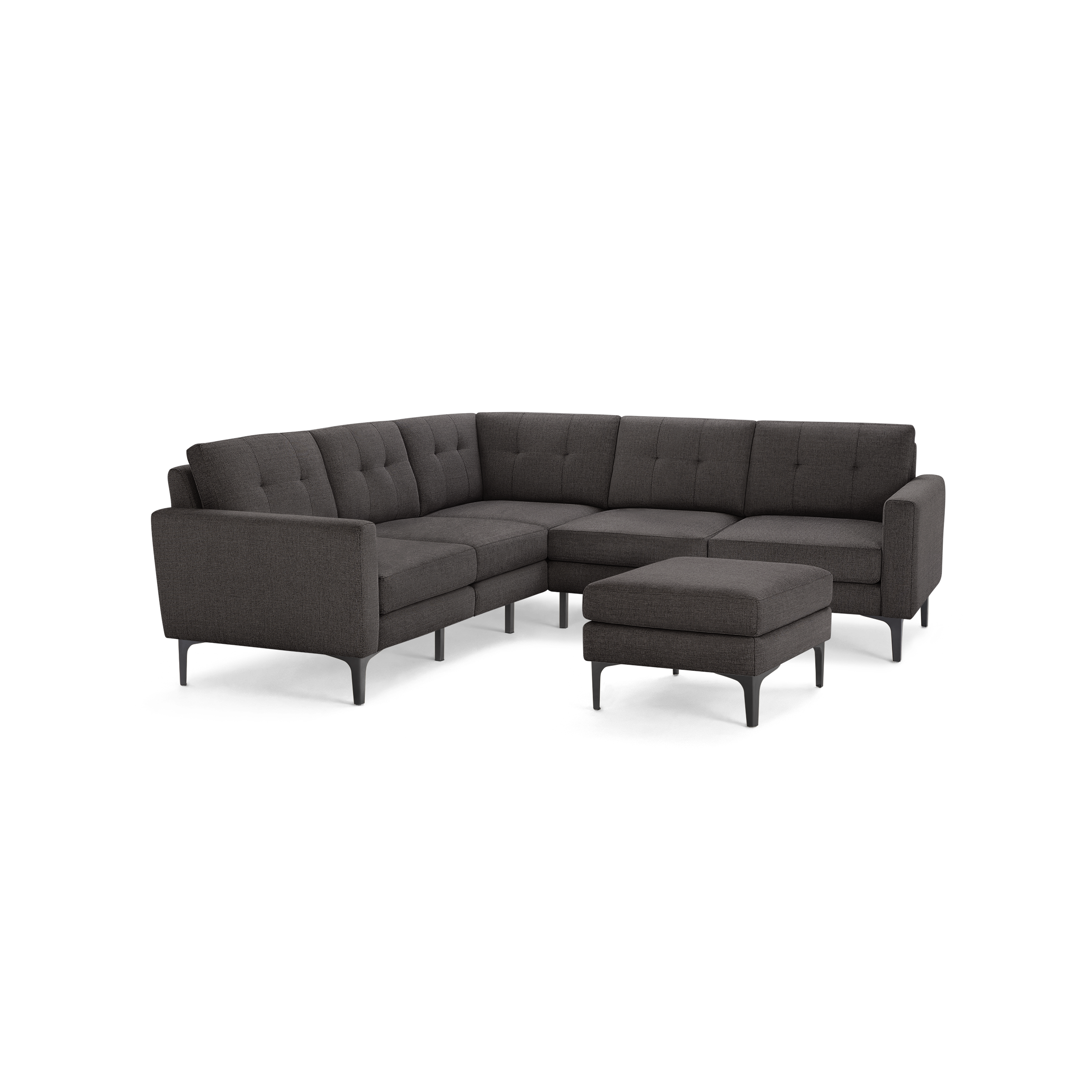 Nomad 5-Seat Corner Sectional with Ottoman - Charcoal - Performance Basketweave / Black - Metal / Block