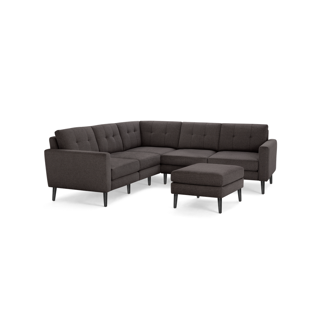 Nomad 5-Seat Corner Sectional with Ottoman - Charcoal - Performance Basketweave / Ebony - Wood / Block