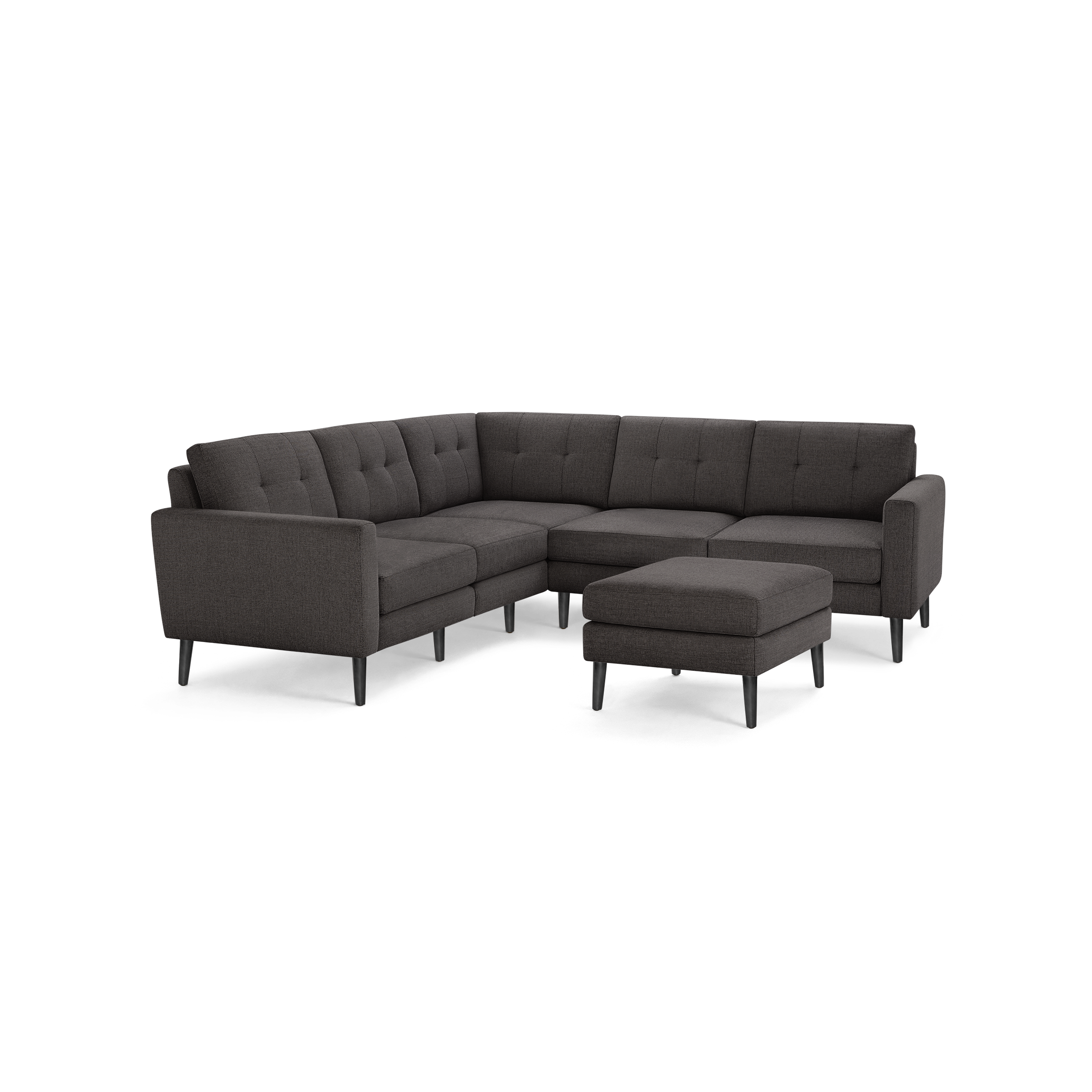Nomad 5-Seat Corner Sectional with Ottoman - Charcoal - Performance Basketweave / Ebony - Wood / Block