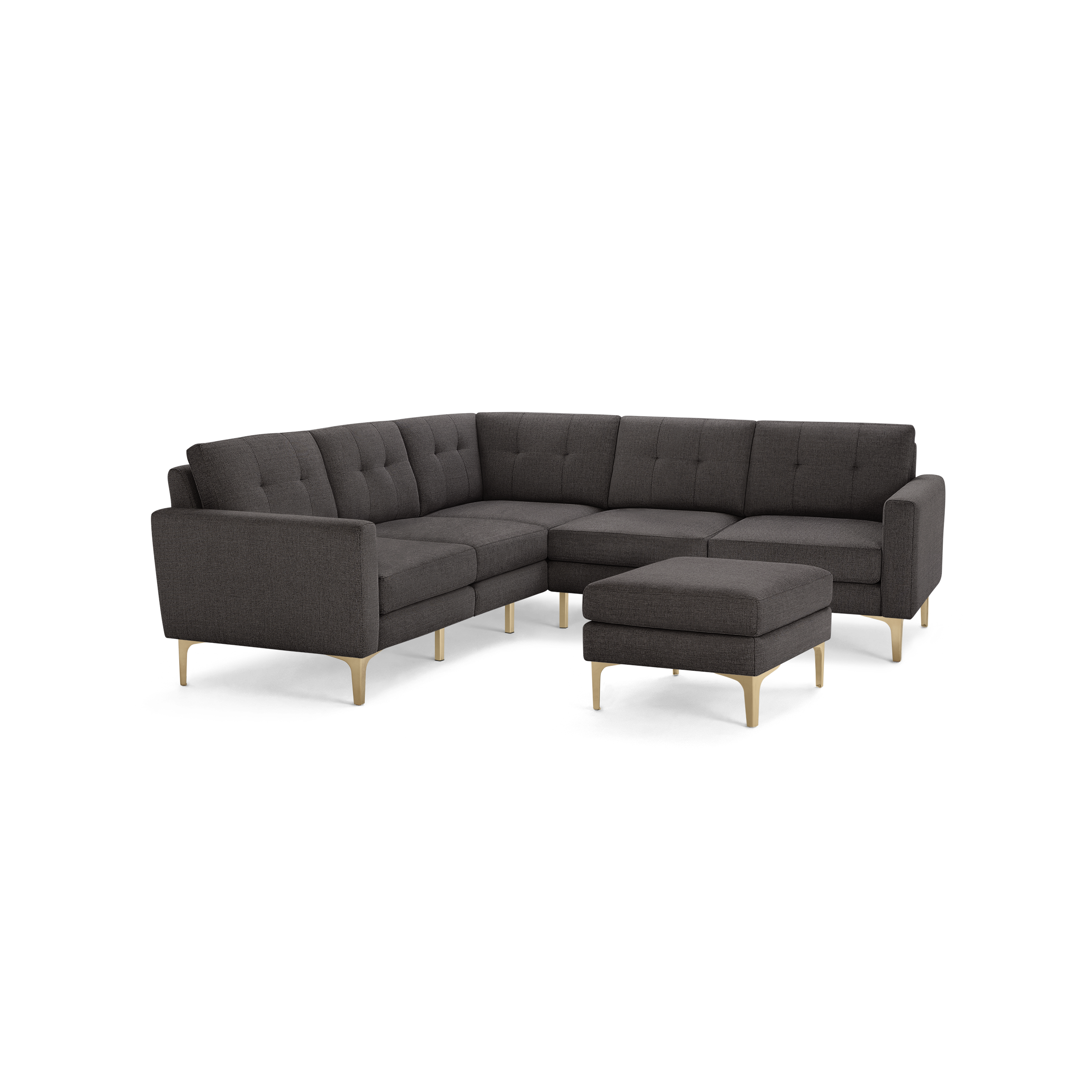 Nomad 5-Seat Corner Sectional with Ottoman - Charcoal - Performance Basketweave / Brass - Metal / Block