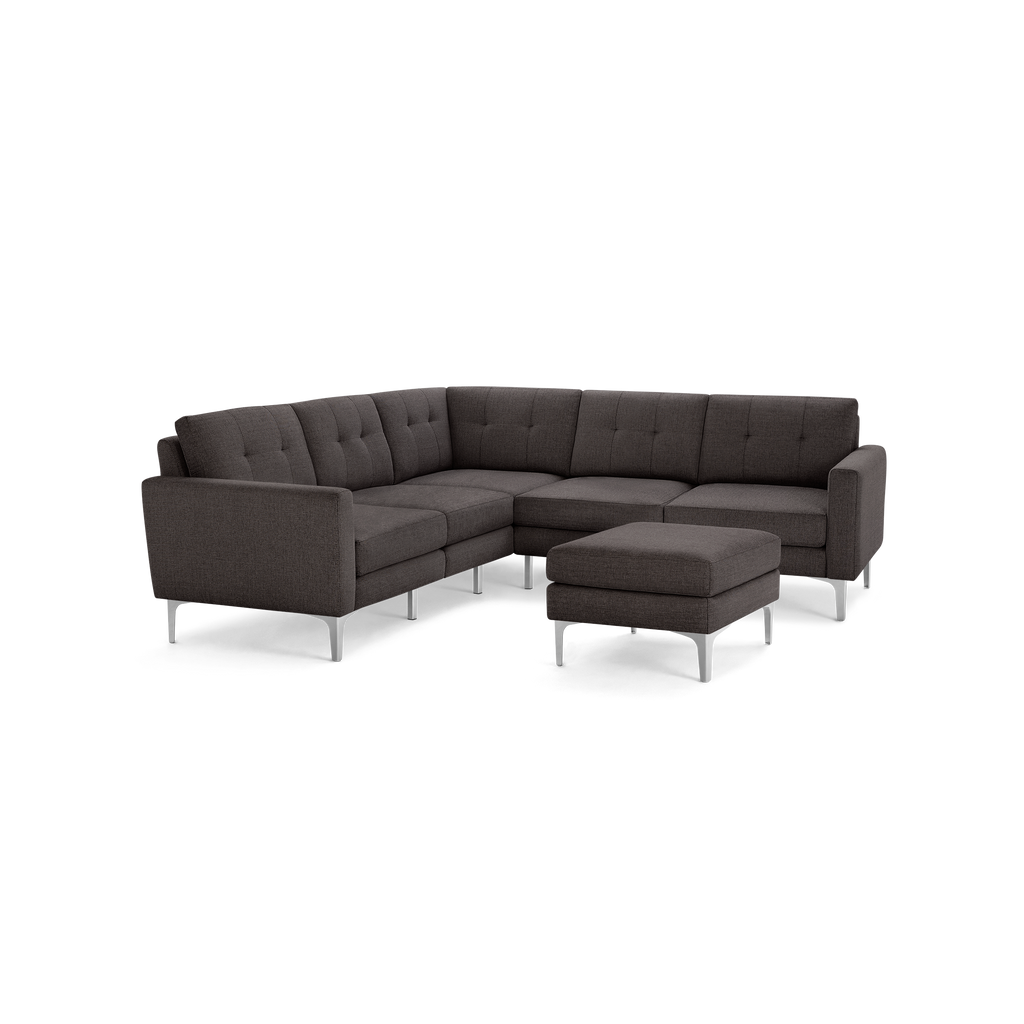 Nomad 5-Seat Corner Sectional with Ottoman - Charcoal - Performance Basketweave / Chrome - Metal / Block
