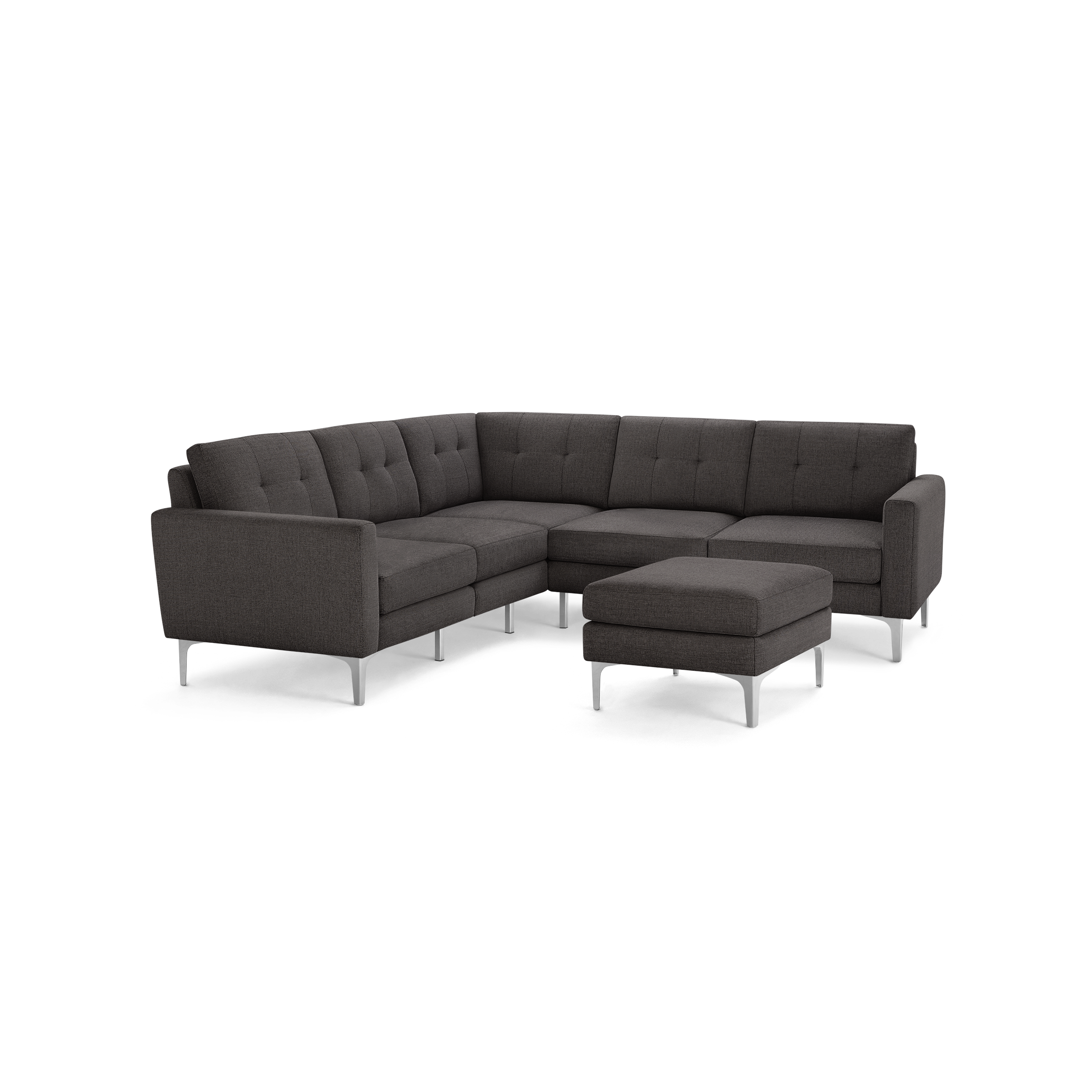 Nomad 5-Seat Corner Sectional with Ottoman - Charcoal - Performance Basketweave / Chrome - Metal / Block