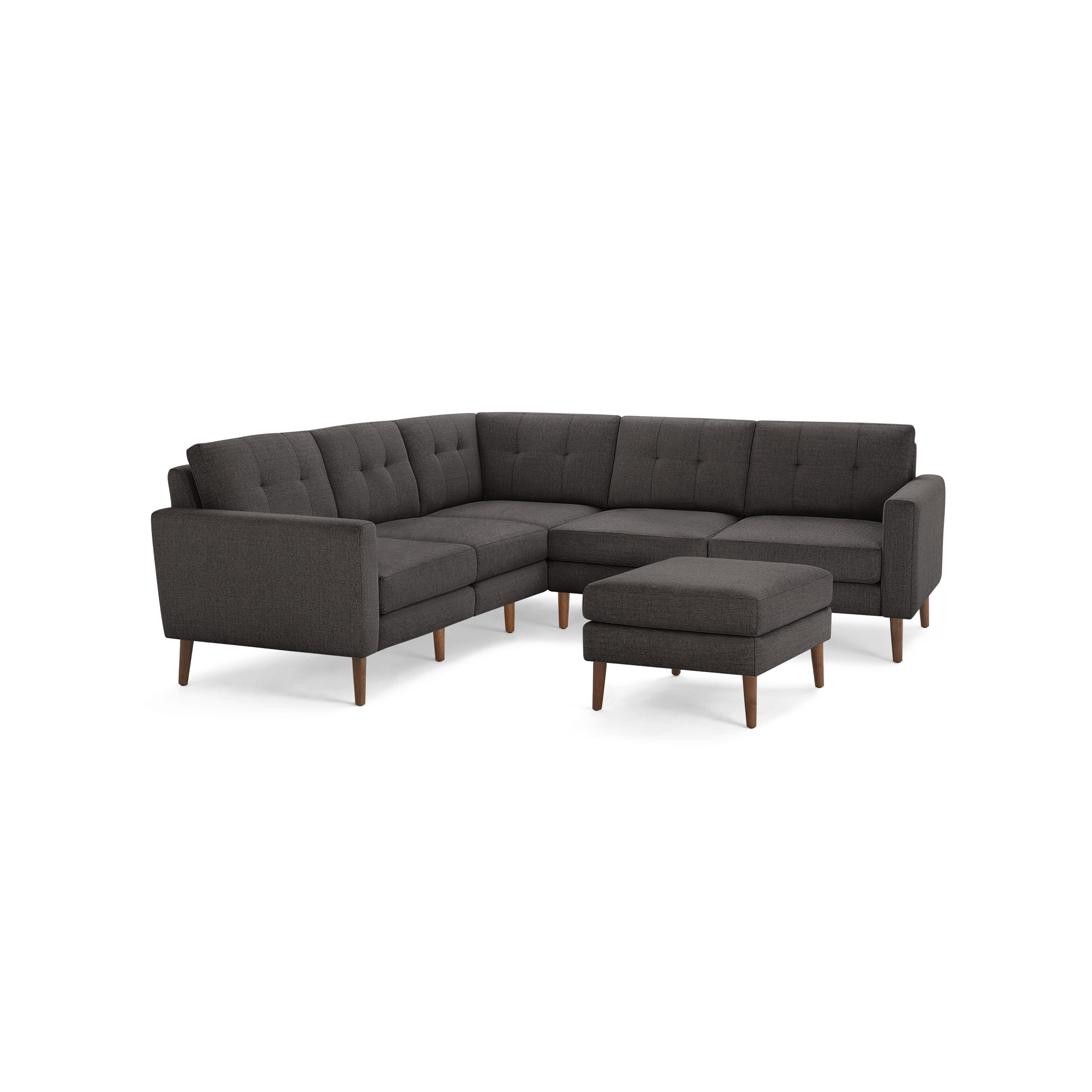 Nomad 5-Seat Corner Sectional with Ottoman - Charcoal - Performance Basketweave / Walnut - Wood / Block