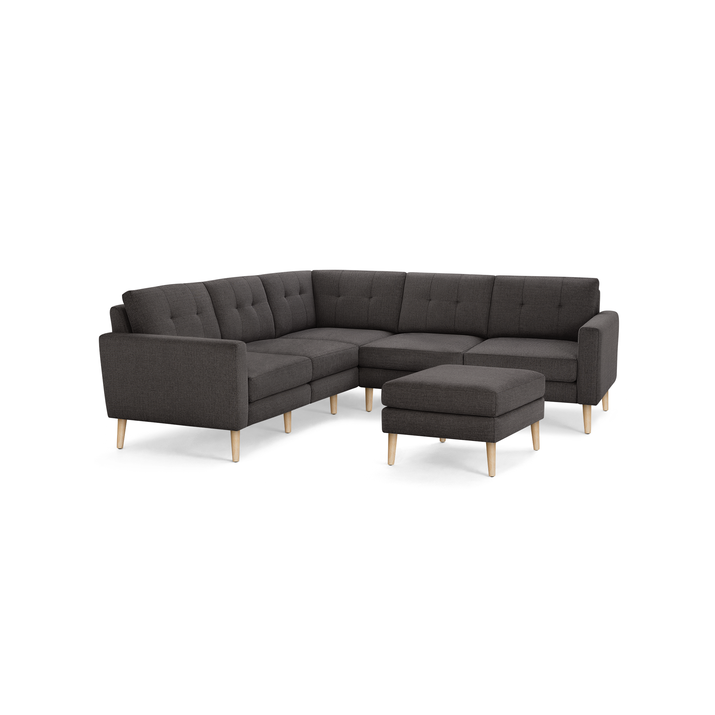 Nomad 5-Seat Corner Sectional with Ottoman - Charcoal - Performance Basketweave / Oak - Wood / Block