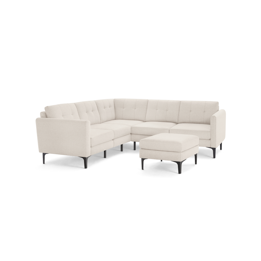 Nomad 5-Seat Corner Sectional with Ottoman - Ivory - Performance Basketweave / Black - Metal / Arch