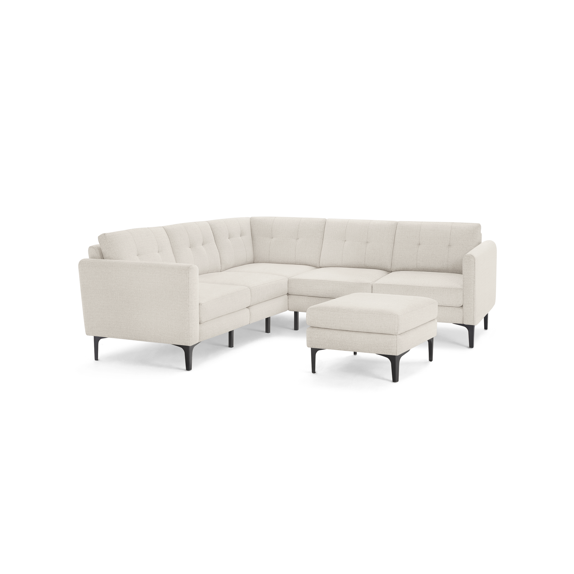 Nomad 5-Seat Corner Sectional with Ottoman - Ivory - Performance Basketweave / Black - Metal / Arch