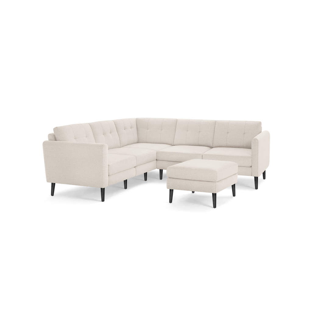 Nomad 5-Seat Corner Sectional with Ottoman - Ivory - Performance Basketweave / Ebony - Wood / Arch