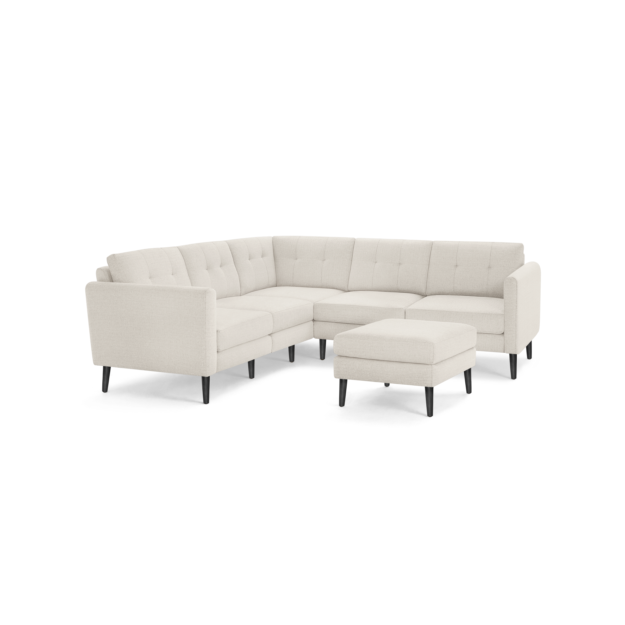 Nomad 5-Seat Corner Sectional with Ottoman - Ivory - Performance Basketweave / Ebony - Wood / Arch