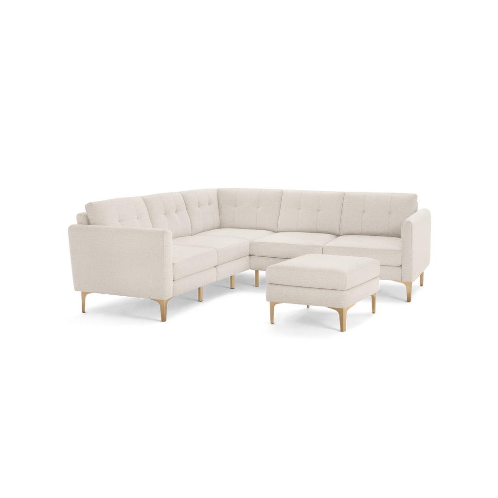 Nomad 5-Seat Corner Sectional with Ottoman - Ivory - Performance Basketweave / Brass - Metal / Arch
