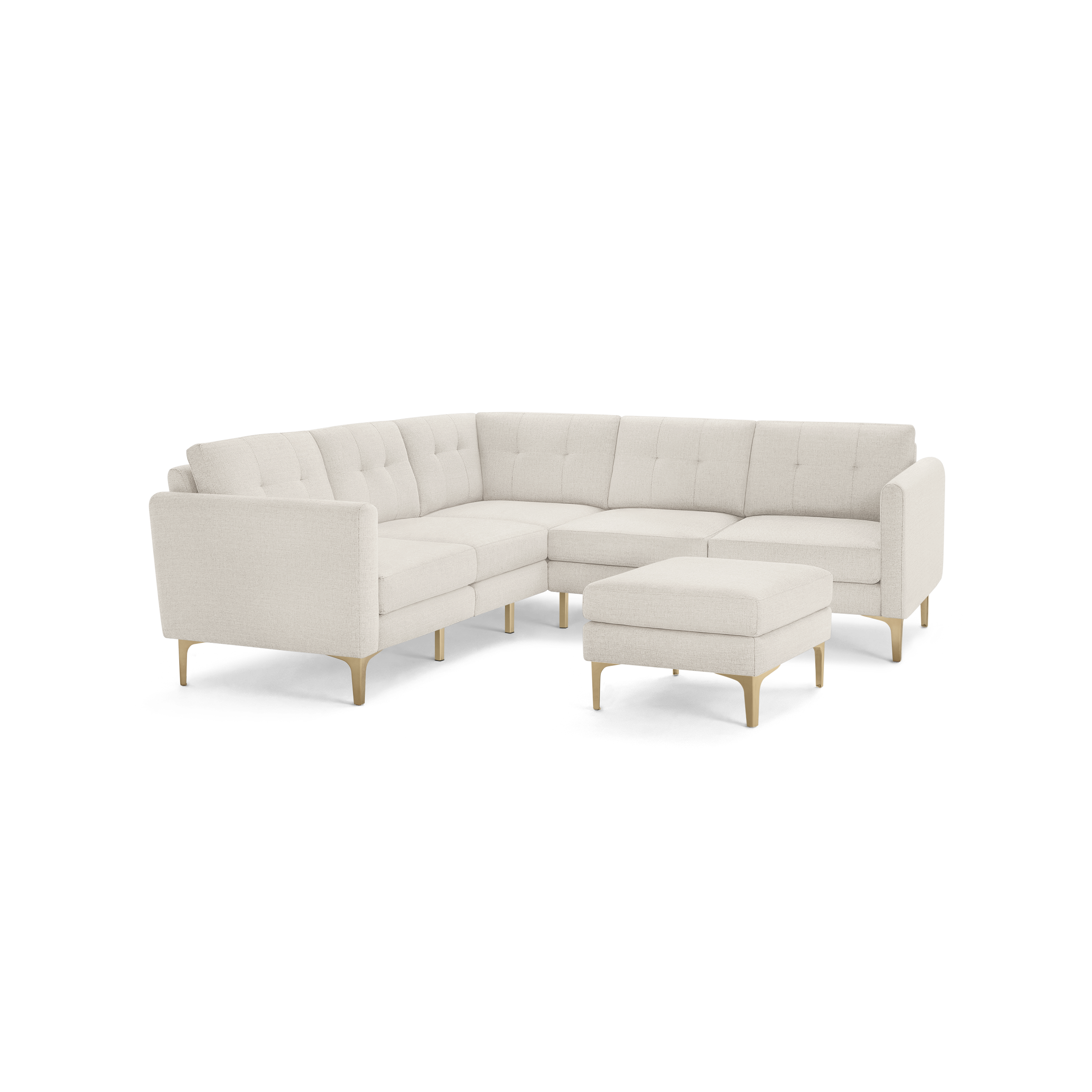 Nomad 5-Seat Corner Sectional with Ottoman - Ivory - Performance Basketweave / Brass - Metal / Arch