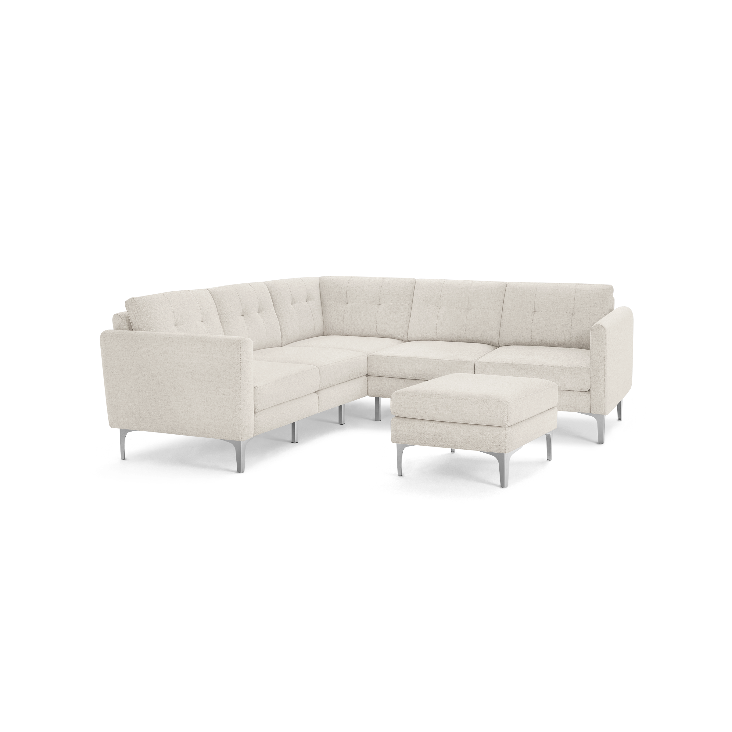 Nomad 5-Seat Corner Sectional with Ottoman - Ivory - Performance Basketweave / Chrome - Metal / Arch