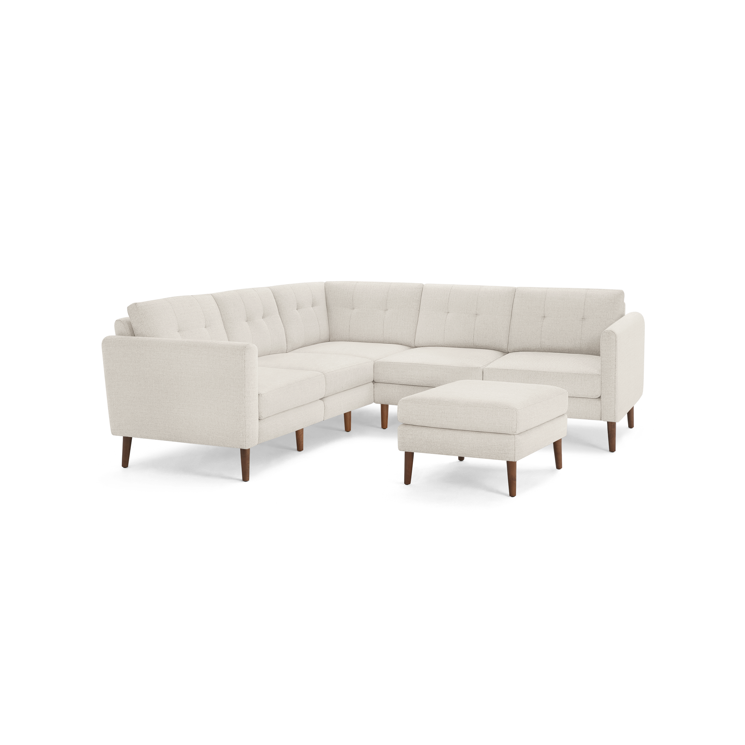 Nomad 5-Seat Corner Sectional with Ottoman - Ivory - Performance Basketweave / Walnut - Wood / Arch