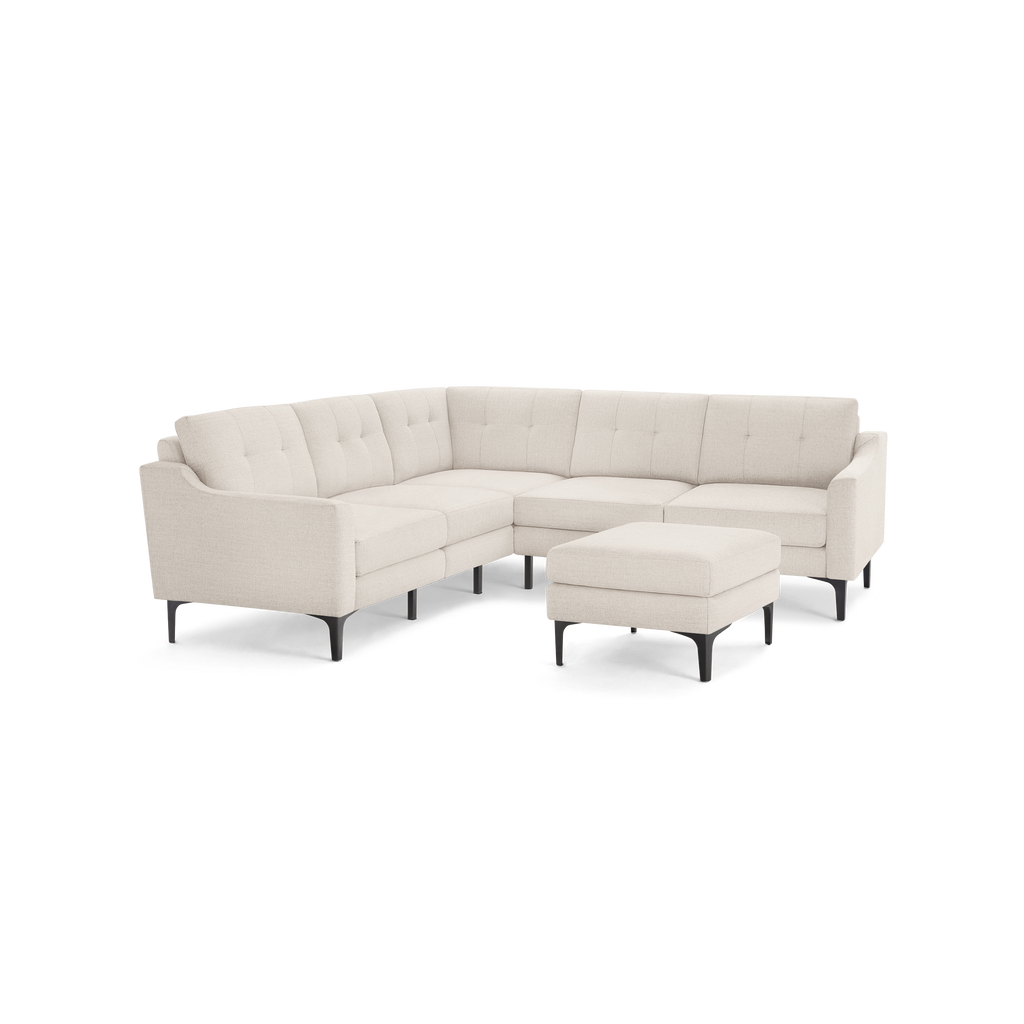 Nomad 5-Seat Corner Sectional with Ottoman - Ivory - Performance Basketweave / Black - Metal / Slope