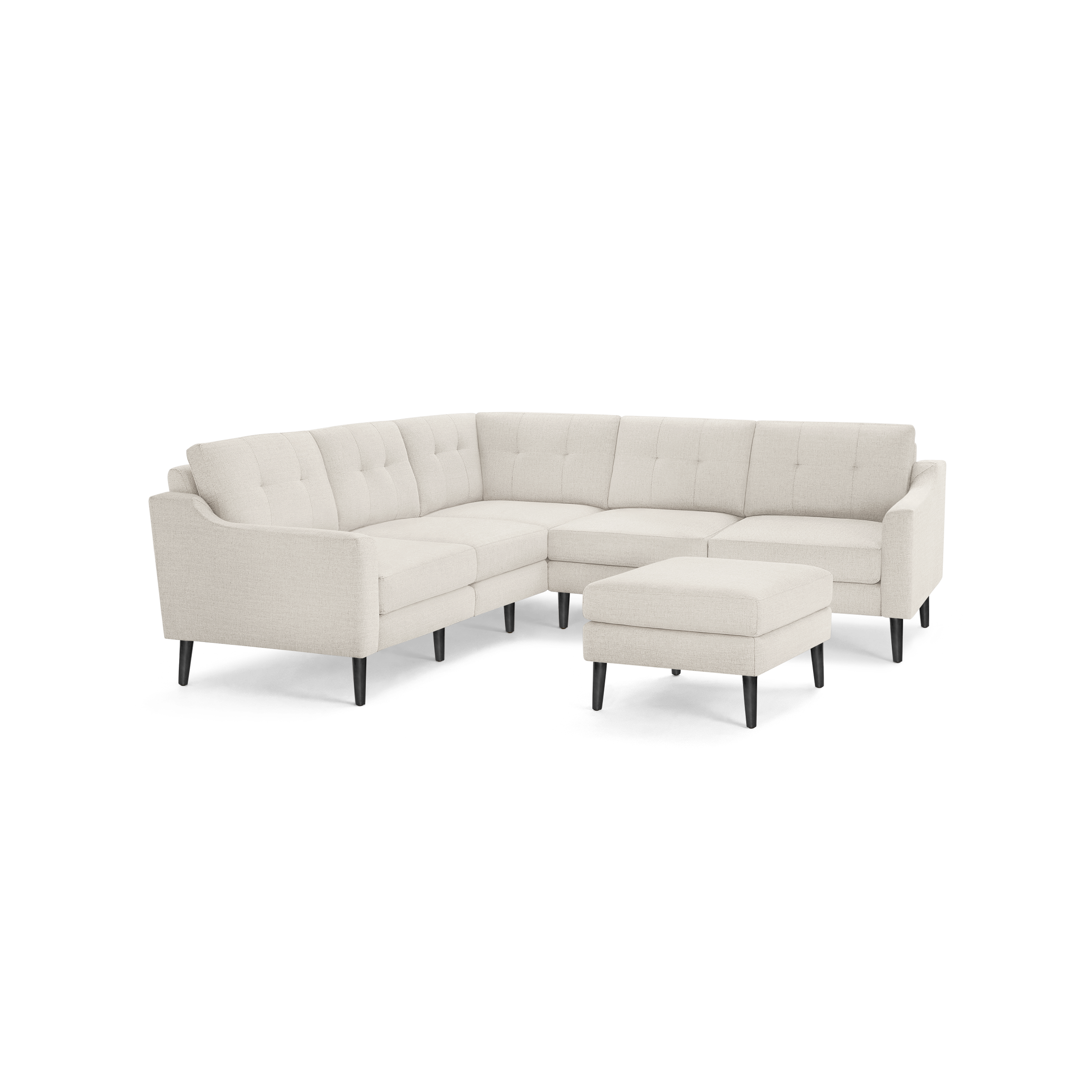 Nomad 5-Seat Corner Sectional with Ottoman - Ivory - Performance Basketweave / Ebony - Wood / Slope