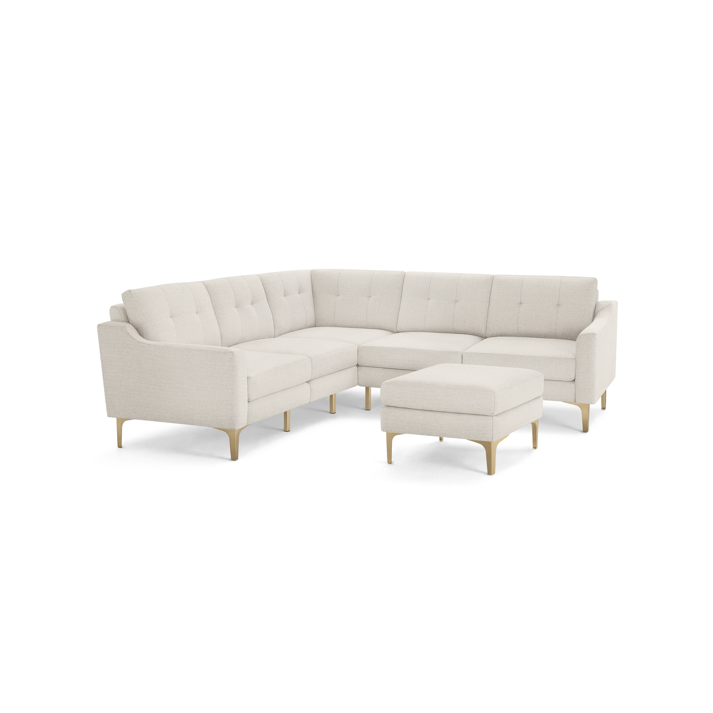 Nomad 5-Seat Corner Sectional with Ottoman - Ivory - Performance Basketweave / Brass - Metal / Slope