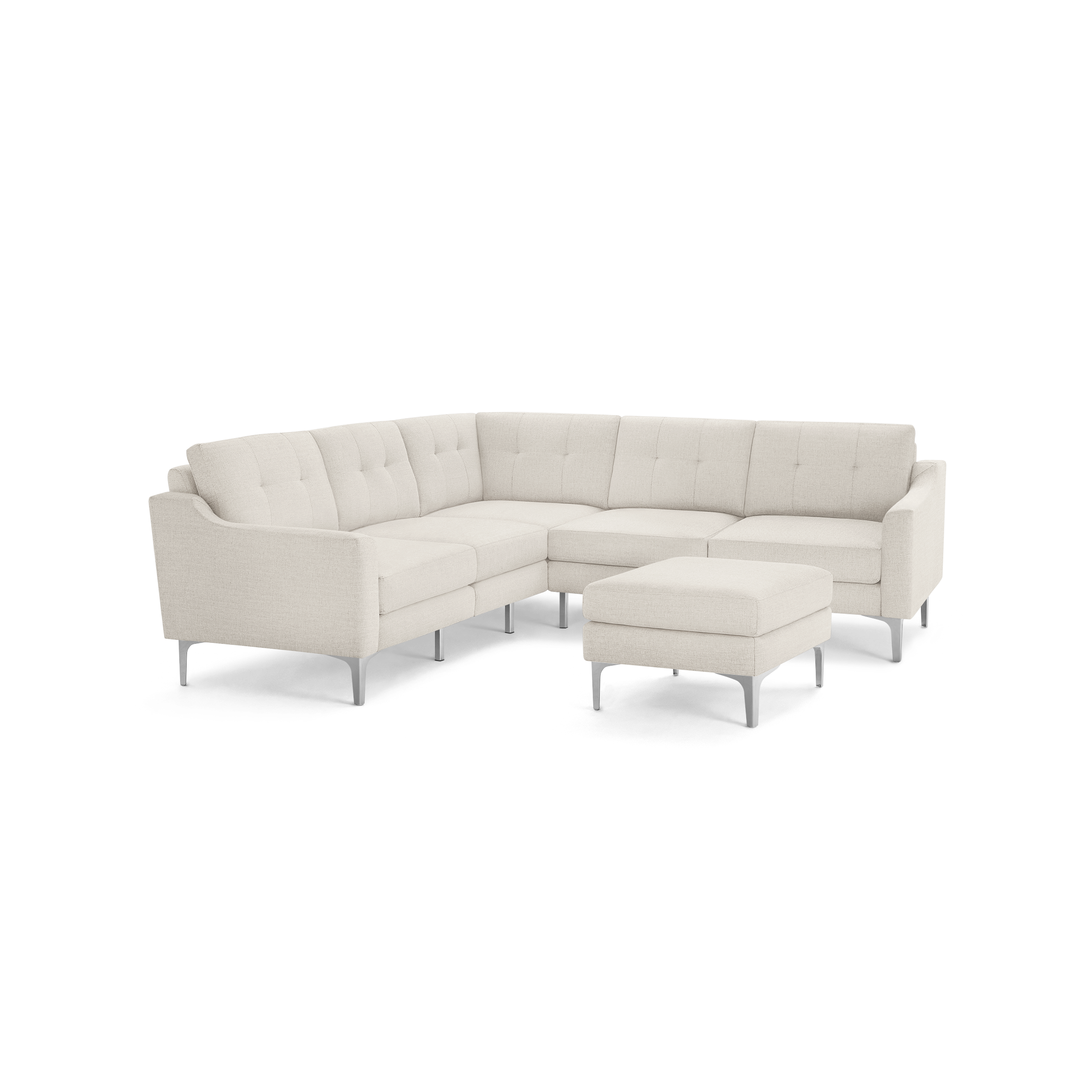 Nomad 5-Seat Corner Sectional with Ottoman - Ivory - Performance Basketweave / Chrome - Metal / Slope