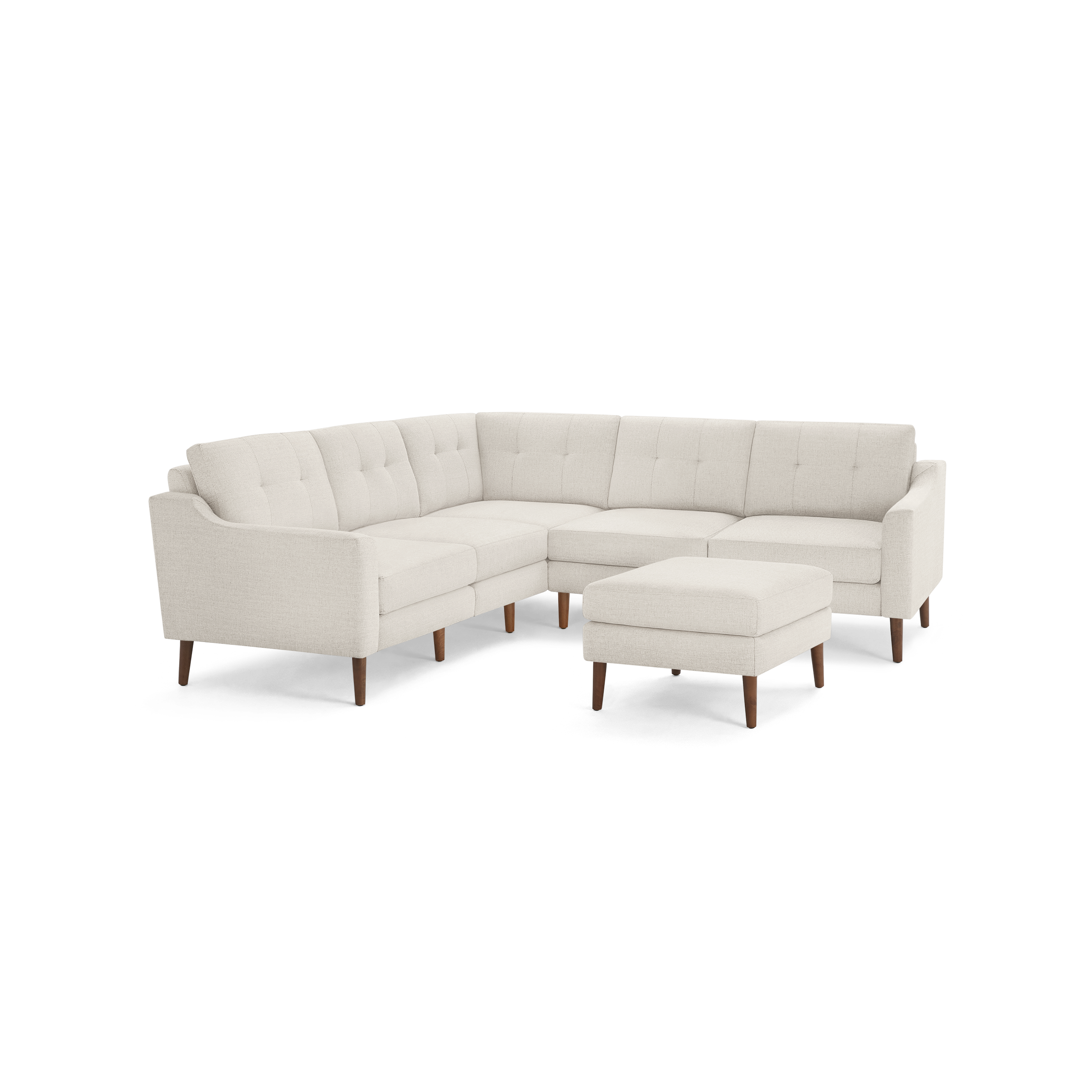 Nomad 5-Seat Corner Sectional with Ottoman - Ivory - Performance Basketweave / Walnut - Wood / Slope