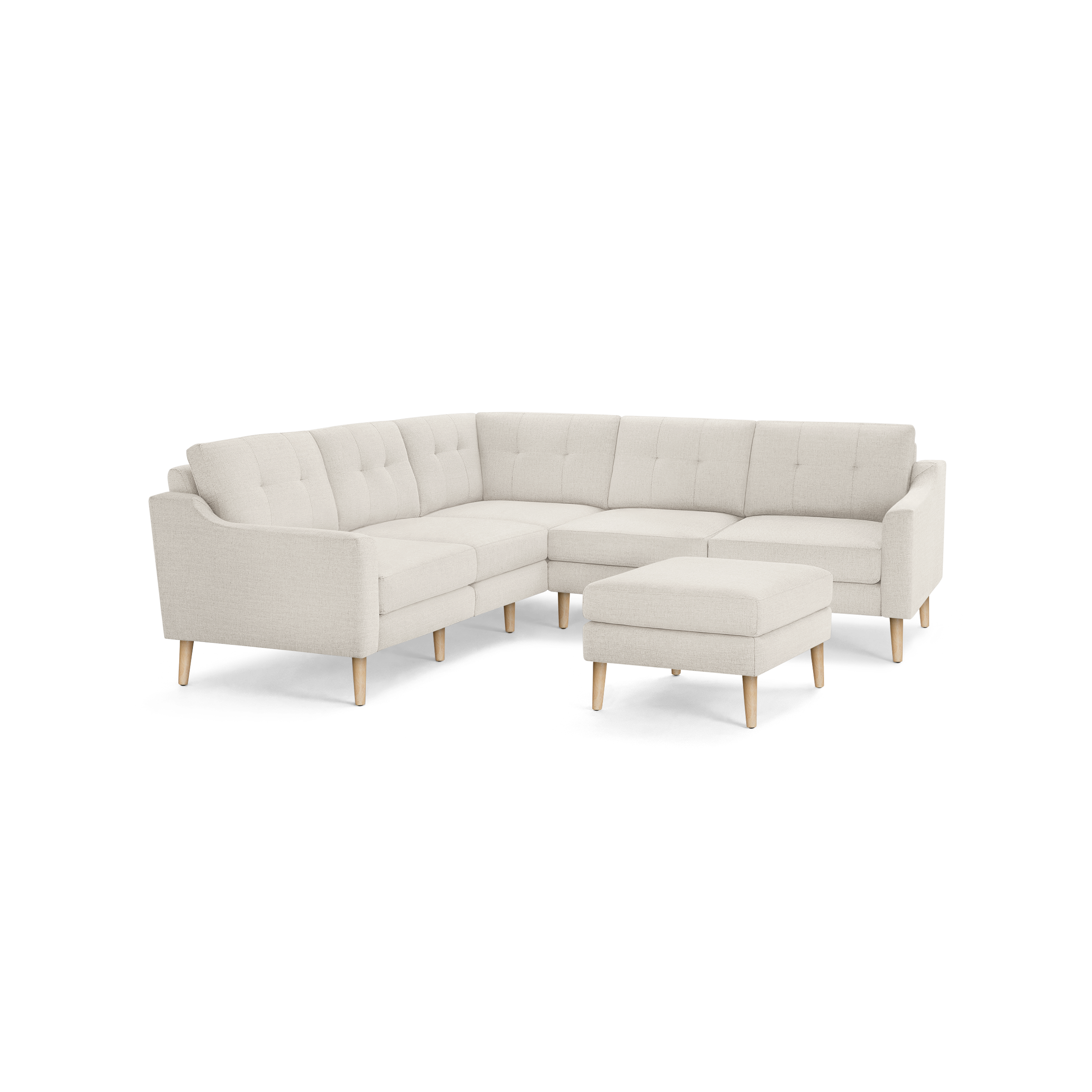 Nomad 5-Seat Corner Sectional with Ottoman - Ivory - Performance Basketweave / Oak - Wood / Slope