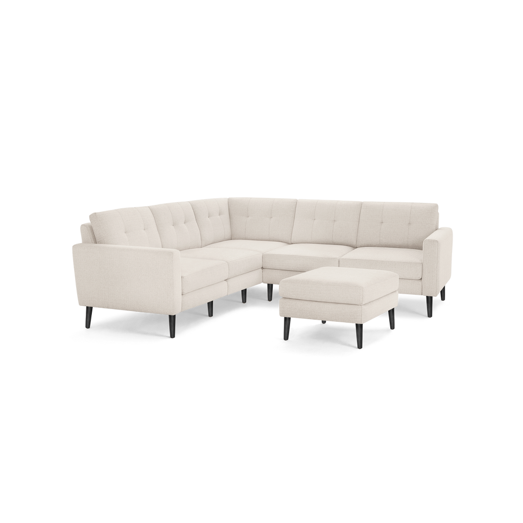 Nomad 5-Seat Corner Sectional with Ottoman - Ivory - Performance Basketweave / Ebony - Wood / Block