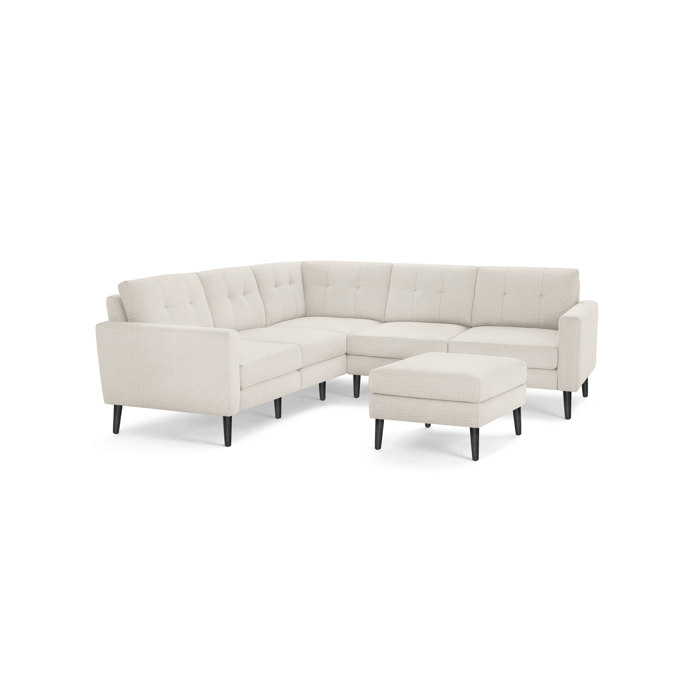 Nomad 5-Seat Corner Sectional with Ottoman - Ivory - Performance Basketweave / Ebony - Wood / Block