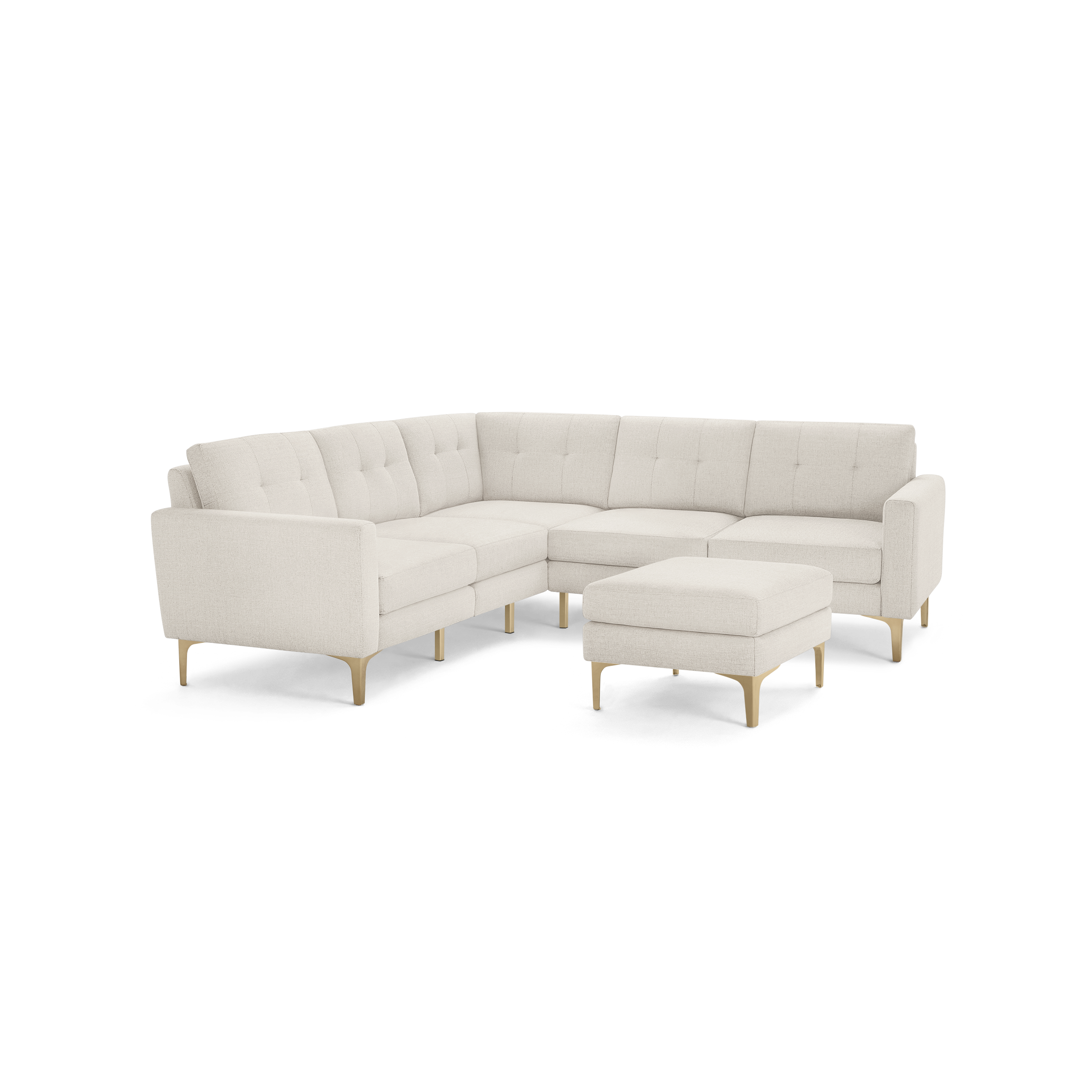 Nomad 5-Seat Corner Sectional with Ottoman - Ivory - Performance Basketweave / Brass - Metal / Block