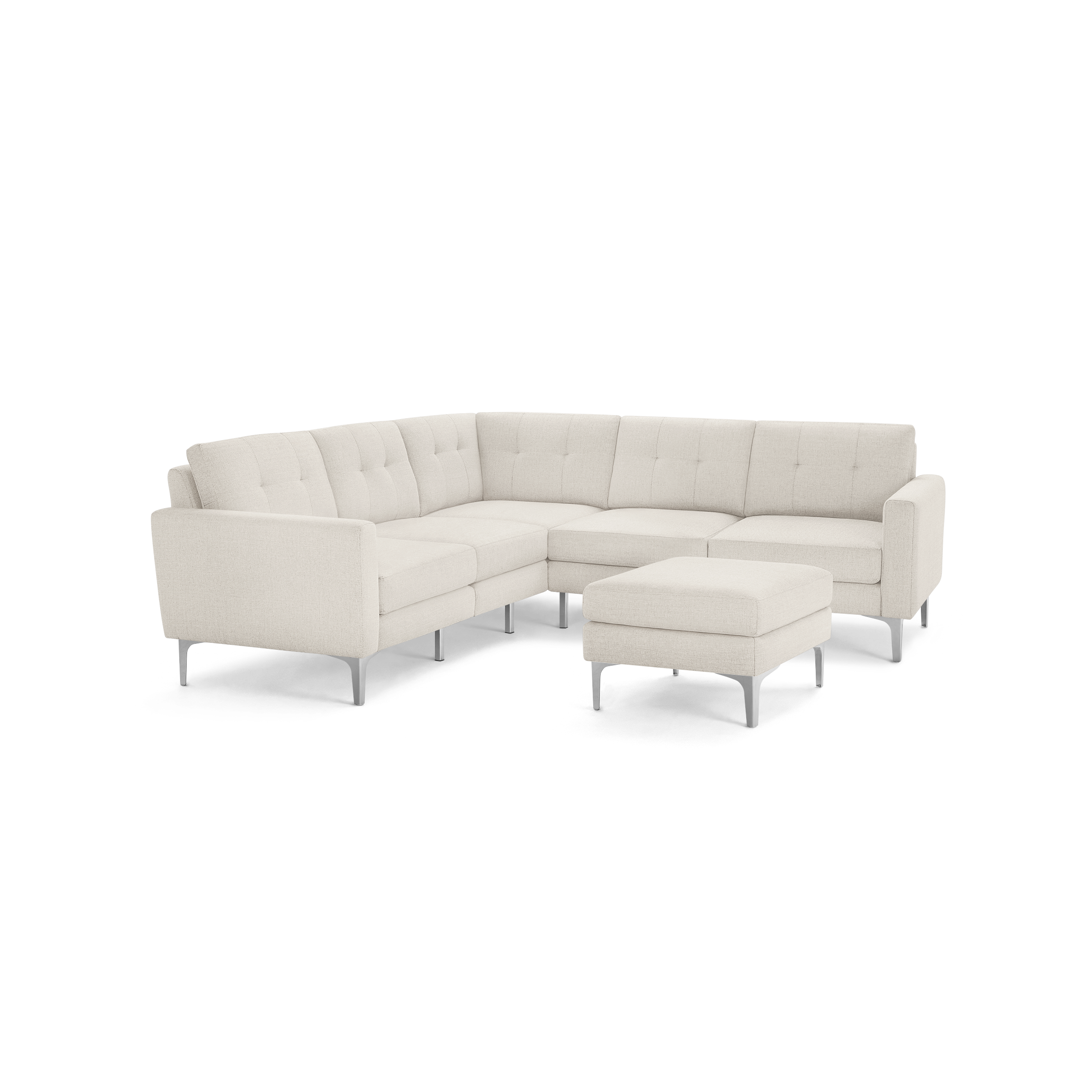 Nomad 5-Seat Corner Sectional with Ottoman - Ivory - Performance Basketweave / Chrome - Metal / Block