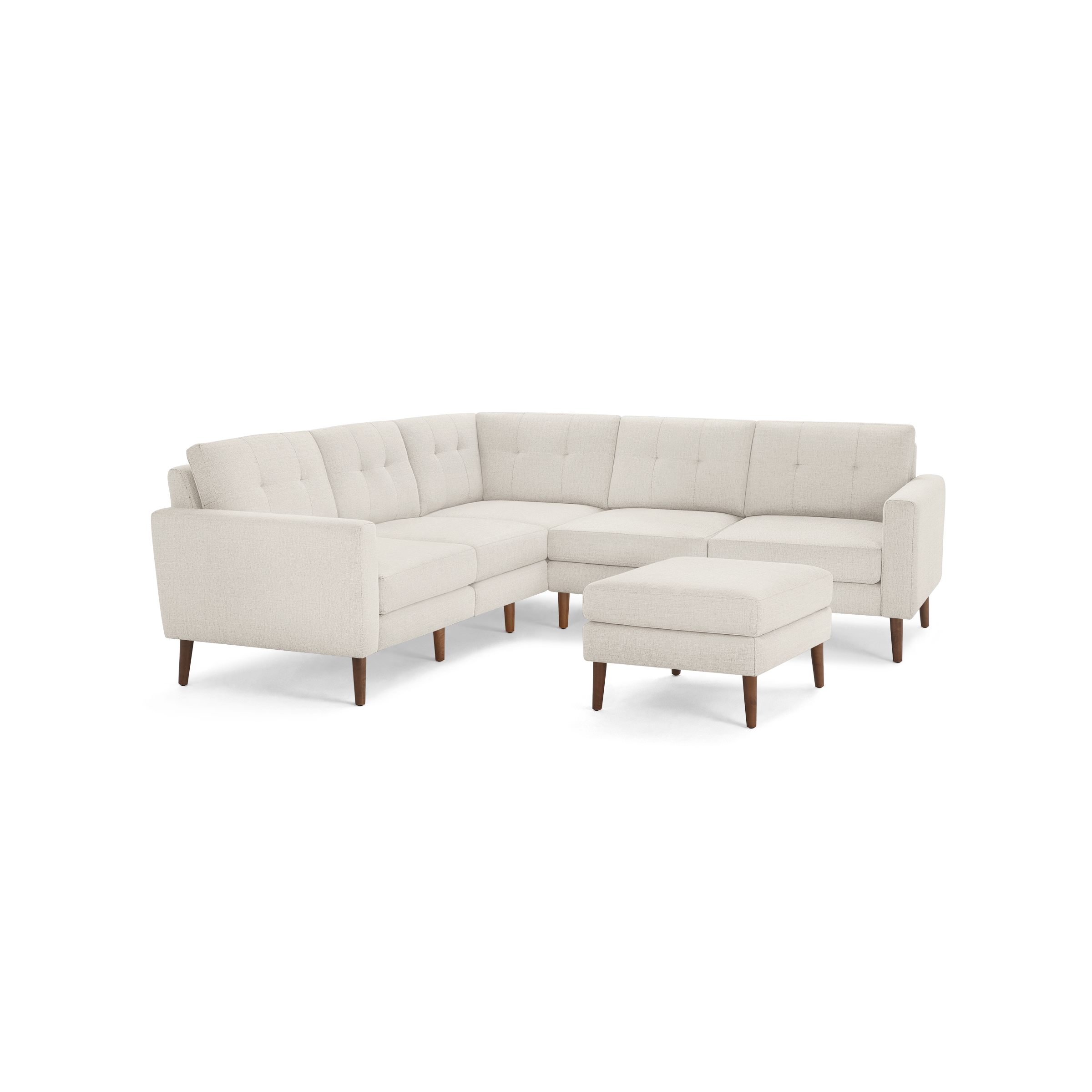 Nomad 5-Seat Corner Sectional with Ottoman - Ivory - Performance Basketweave / Walnut - Wood / Block