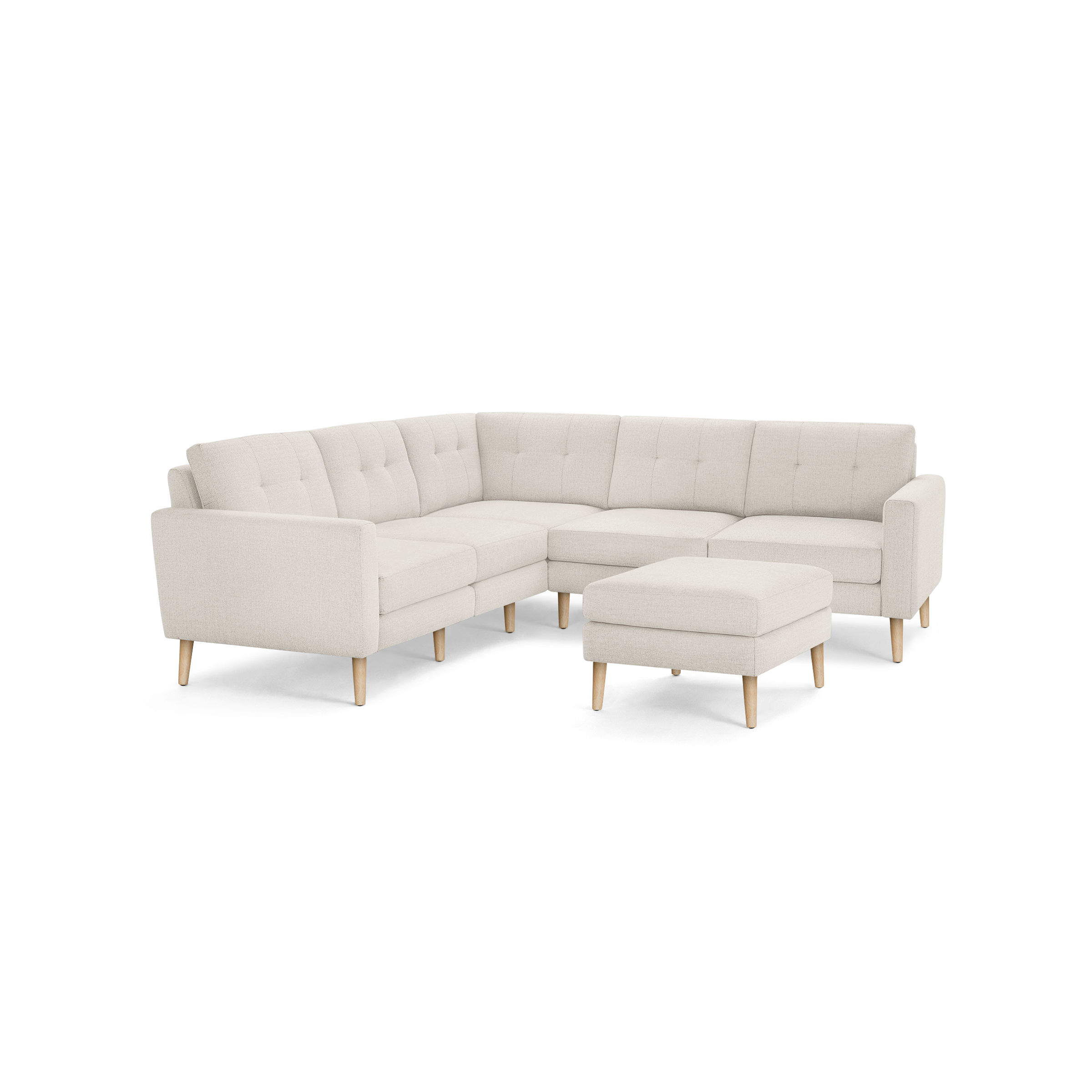Nomad 5-Seat Corner Sectional with Ottoman - Ivory - Performance Basketweave / Oak - Wood / Block