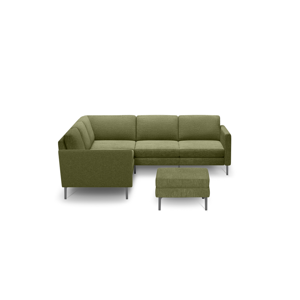 Nomad 5-Seat Corner Sectional with Ottoman - Moss Green - Performance Basketweave / Black - Metal / Arch